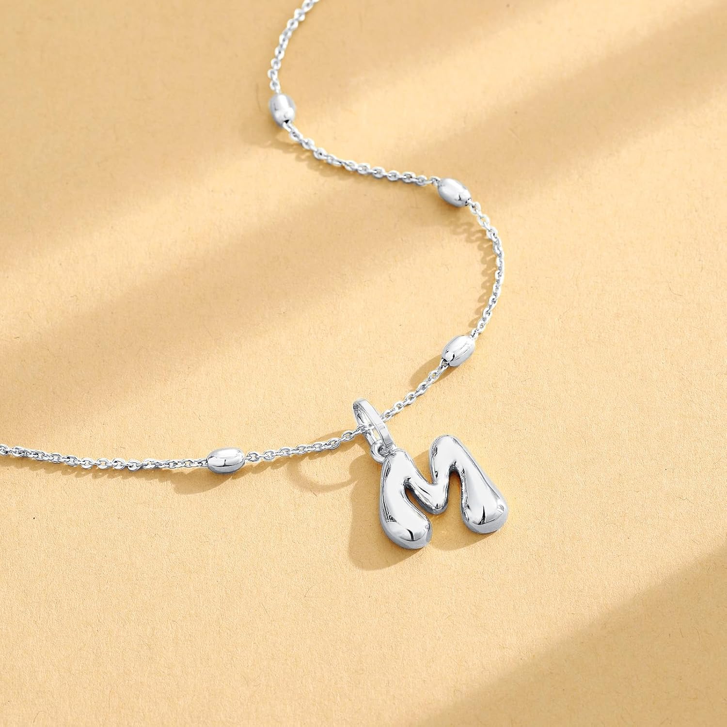 KissYan Bubble Letter Necklace,14K Gold Plated Personalized 3D Puffy Balloon Initial Pendant with Adjustable Bead Chain, Dainty Jewelry Gift for Women - Image 5