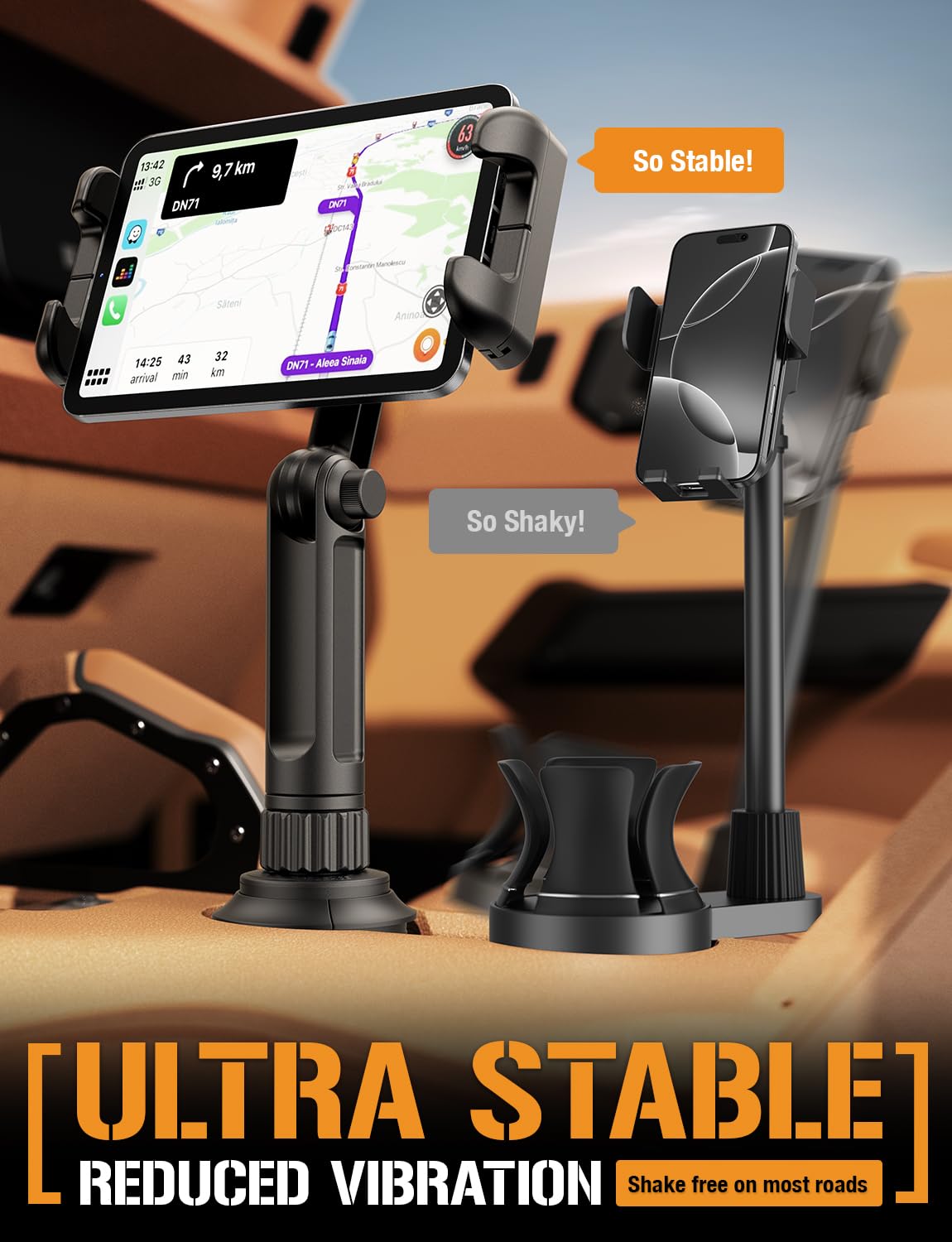ToughTested Soporte para Tablet y GPS, se Adapta a Dispositivos de hasta 13 Pulgadas | Soporte para tablet con brazo giratorio de 360° y soporte antivibración para camiones, coches y tabletas de hasta 33 cm.