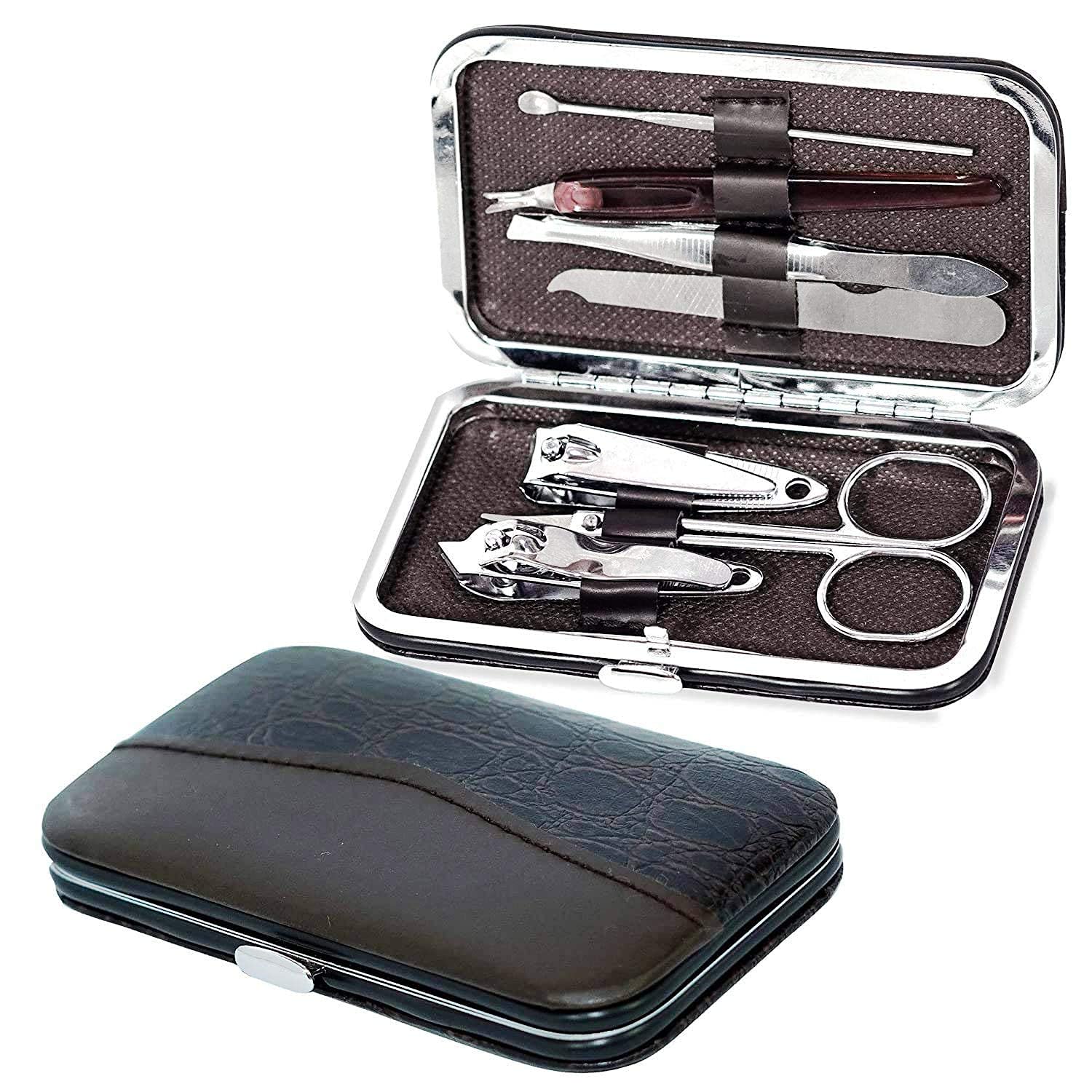 7 In 1 Professional Manicure Pedicure Kit | Luxury Nail Grooming Set With Designer Leather Case (Stainless Steel, Silver)-picture-42