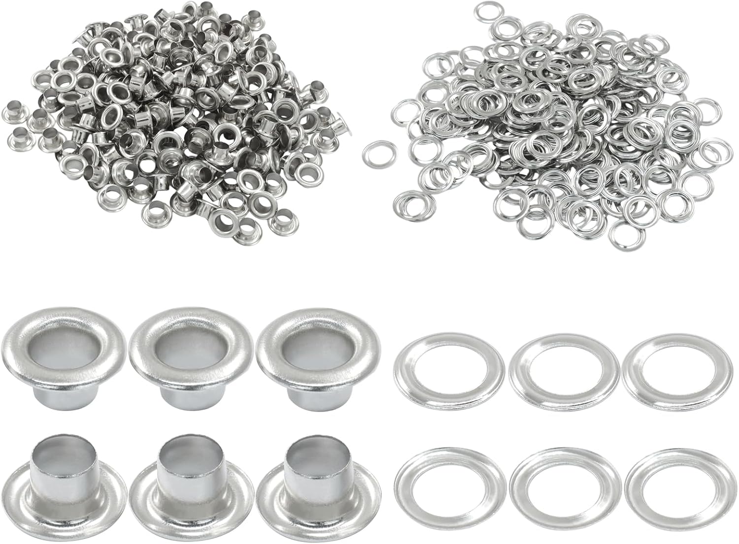 ZOCCVI 200 Sets 5mm (3/16") Metal Grommets and Washers Kit, Two-Part Eyelets for Leather Craft, Belts, Bags, Tarps and DIY Projects(Silver)
