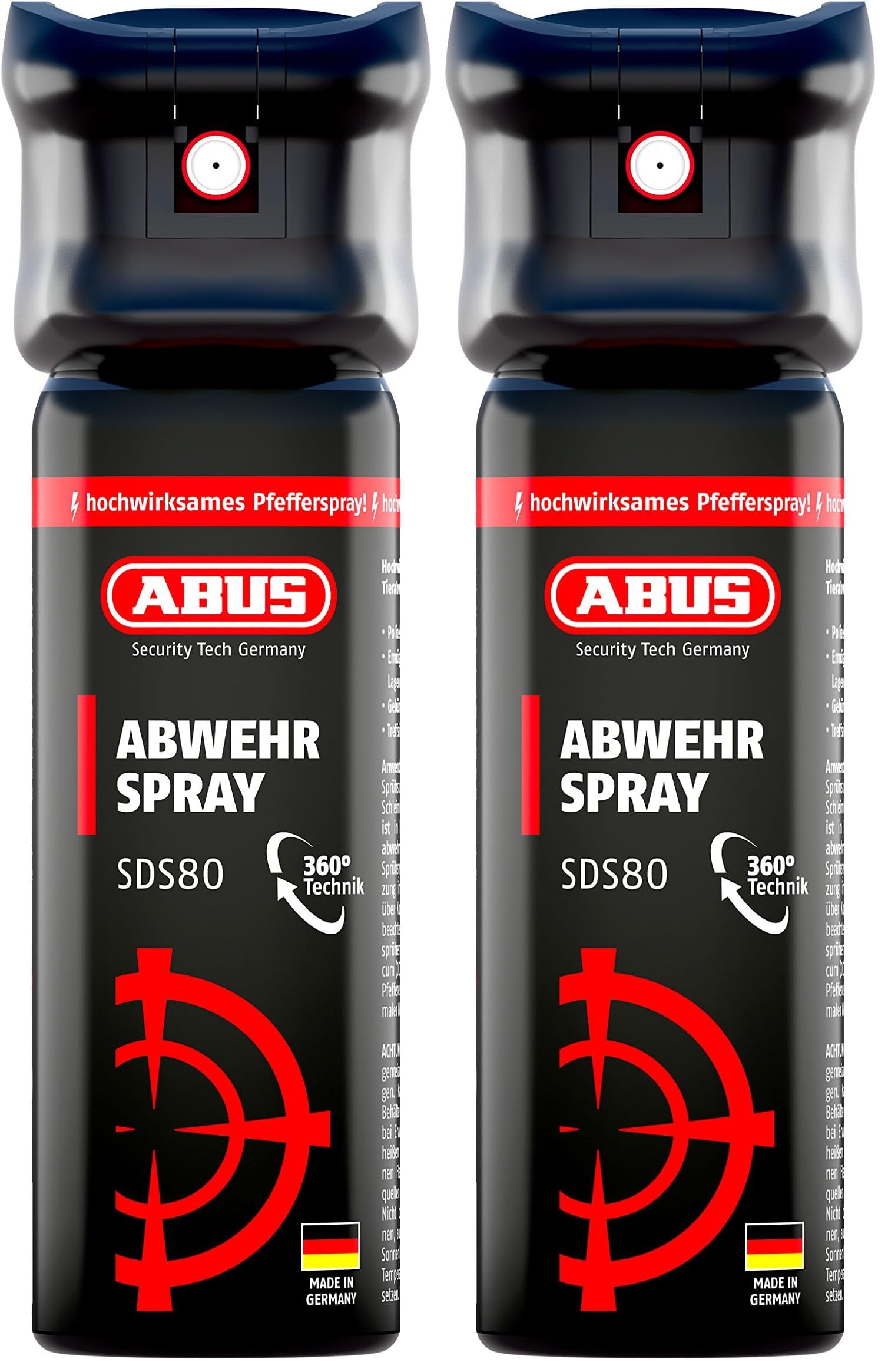 ABUS Pfefferspray SDS80 zur Tierabwehr - bis zu 5 m zielgenaues Abwehrspray mit Jet-Sprühstrahl zur Selbstverteidigung bei Tierangriffen - funktioniert auch kopfüber (Packung mit 2)