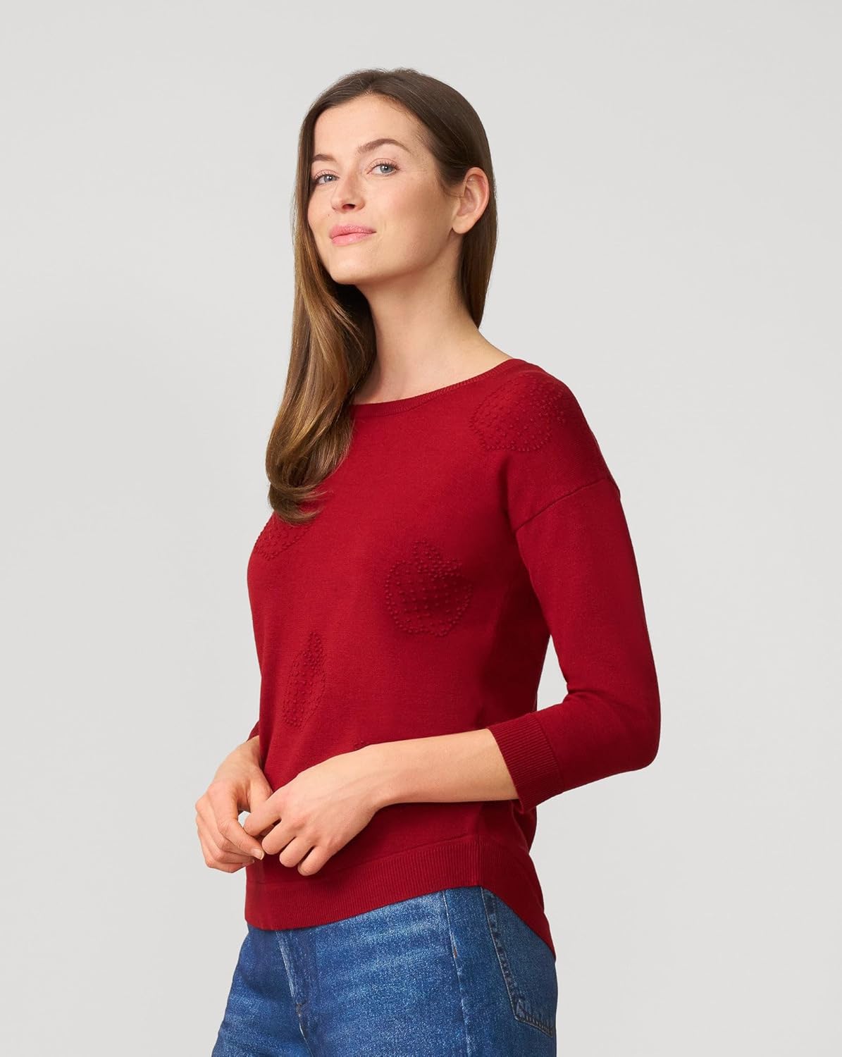 Cable & Gauge Women’s Apple Stitch Detail Lightweight Sweater - Image 2