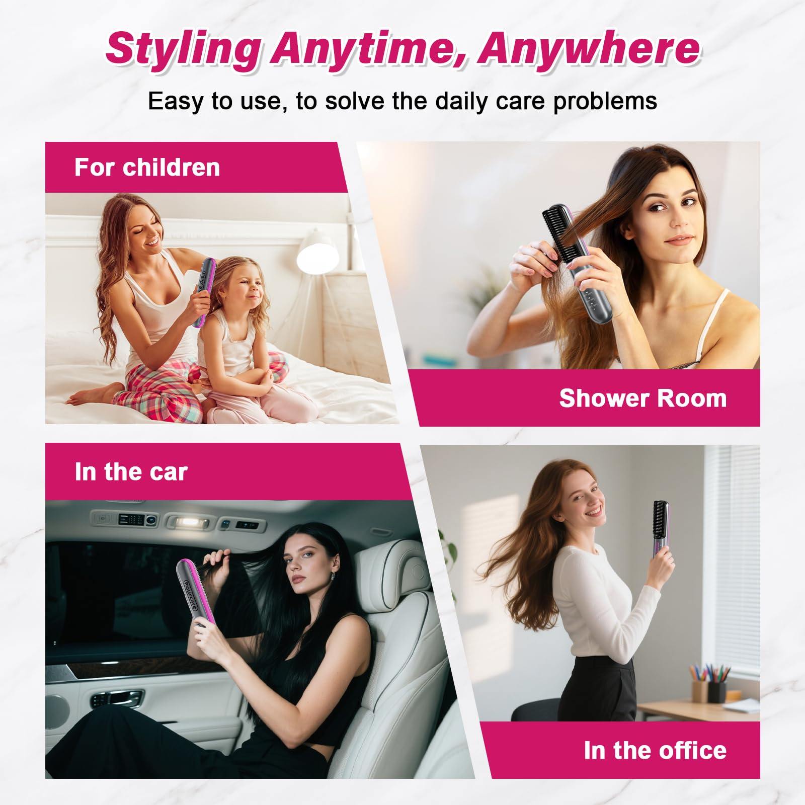 Cordless Hair Straightener Brush, Portable Travel Mini Hot Comb 3 Temps Settings 320°F to 392°F 20s Fast Heating 5000 mAh Rechargeable Battery,Negative Ionic for Smooth Frizz-Free Hair,Gift for Women