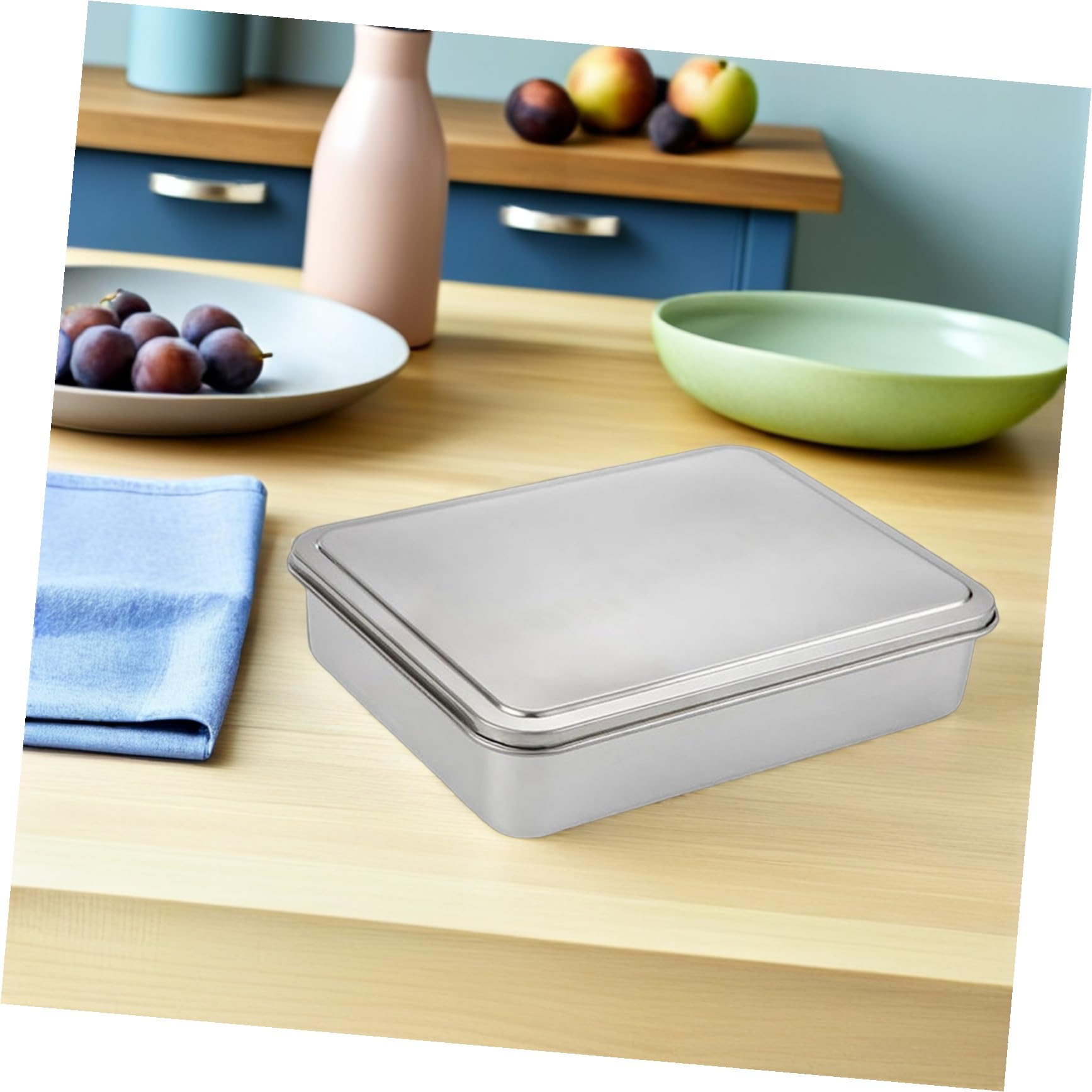 BESPORTBLE Teglia Rettangolare in Acciaio Inox Antiaderente con Coperchio, Grande Capacità per Conservare Cioccolato e Preparare Tiramisù