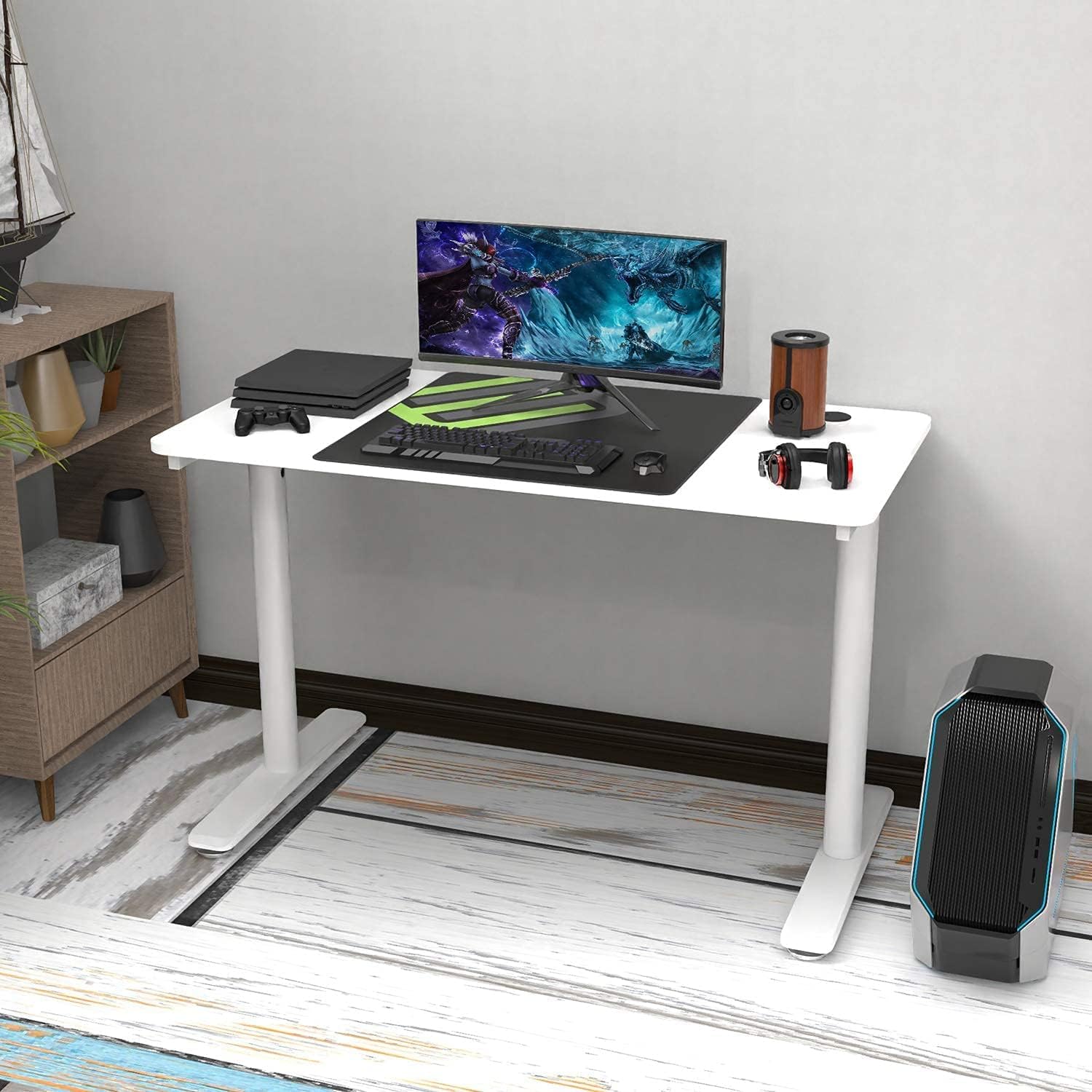 Super Brands It's_Organized White Computer Desk,47 inch PC Laptop Computer Table Workstation with Mouse Pad,Modern Study Writing Desk for Home Office Gaming/Working