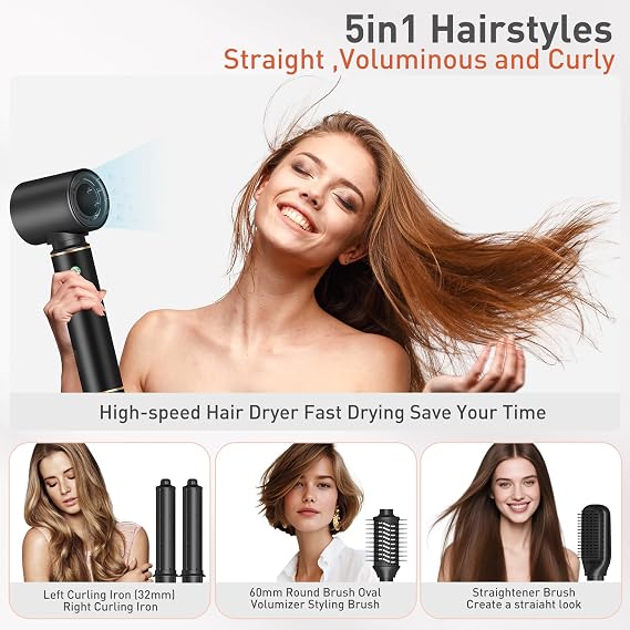 TANSHINE 5 in 1 Auto Wrap Hair Styler Hot Air Brush
