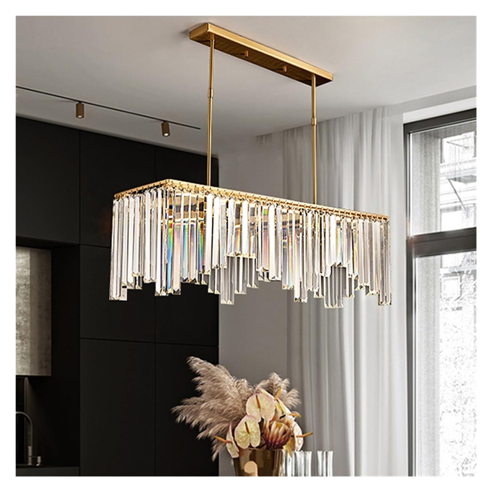 ASerZenith Clear Crystal Copper Luxury Pendant Lights Led Lustres European Hanging Lamps For Ceiling Home Decoration For Living Room Decor(Changeable Light-62Cm)