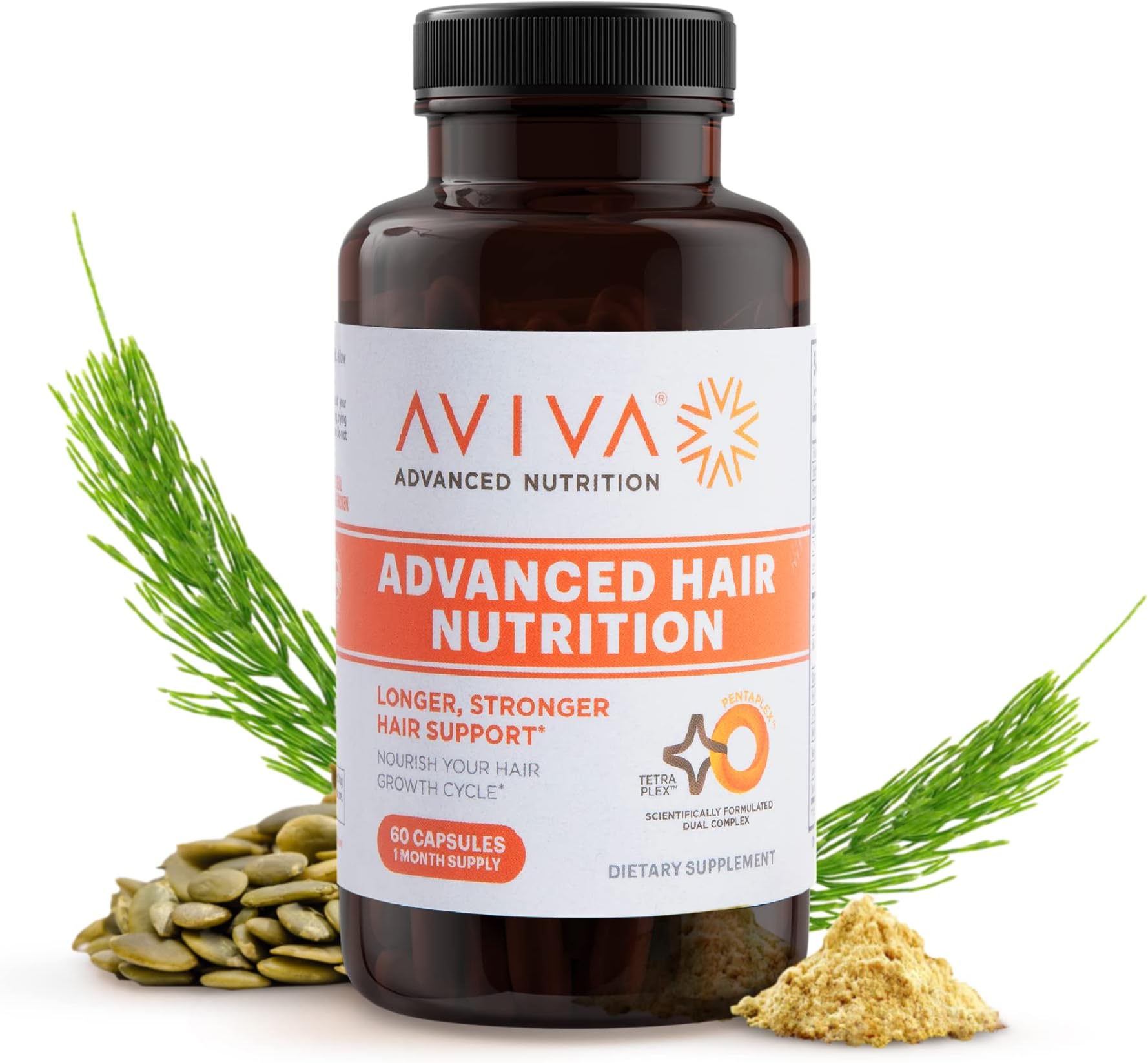 Aviva Advanced Hair Nutrition Hair Growth Vitamins – 60 Capsules Hair Vitamins Dietary Supplement for Thicker, Fuller Hair – Biotin 5000mcg with 18 Essential Oils and Nutrients