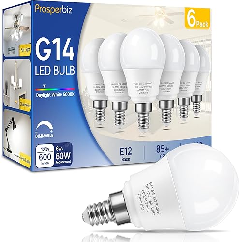 Bombillas LED E12 regulables de 6 vatios (equivalente a 60 W), bombillas LED G14 para ventilador de techo, luz blanca diurna 5000K, bombillas LED