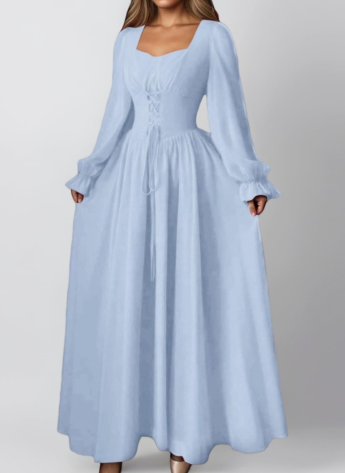 Renaissance Dress Medieval Clothing Women's Vintage Victorian Cotton Long-Sleeve Solid Color Evening Wedding Carnival Costumes