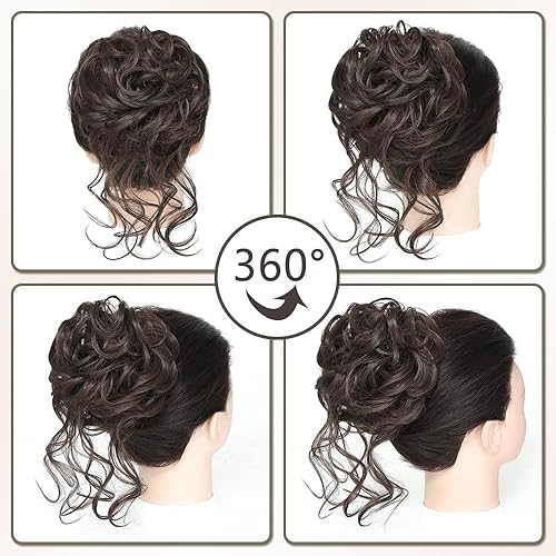 Miniatura 4 de Moño desordenado, pinza de garra, moños despeinados, extensiones de moño sintético rizado para mujer (marrón oscuro)