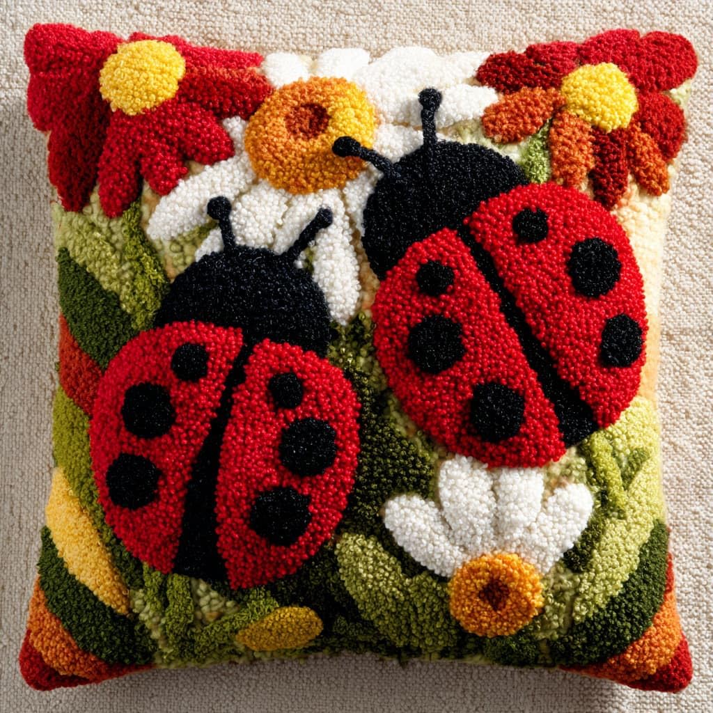 Henypt Latch Hook Cushion Kits, Flowers and Ladybugs