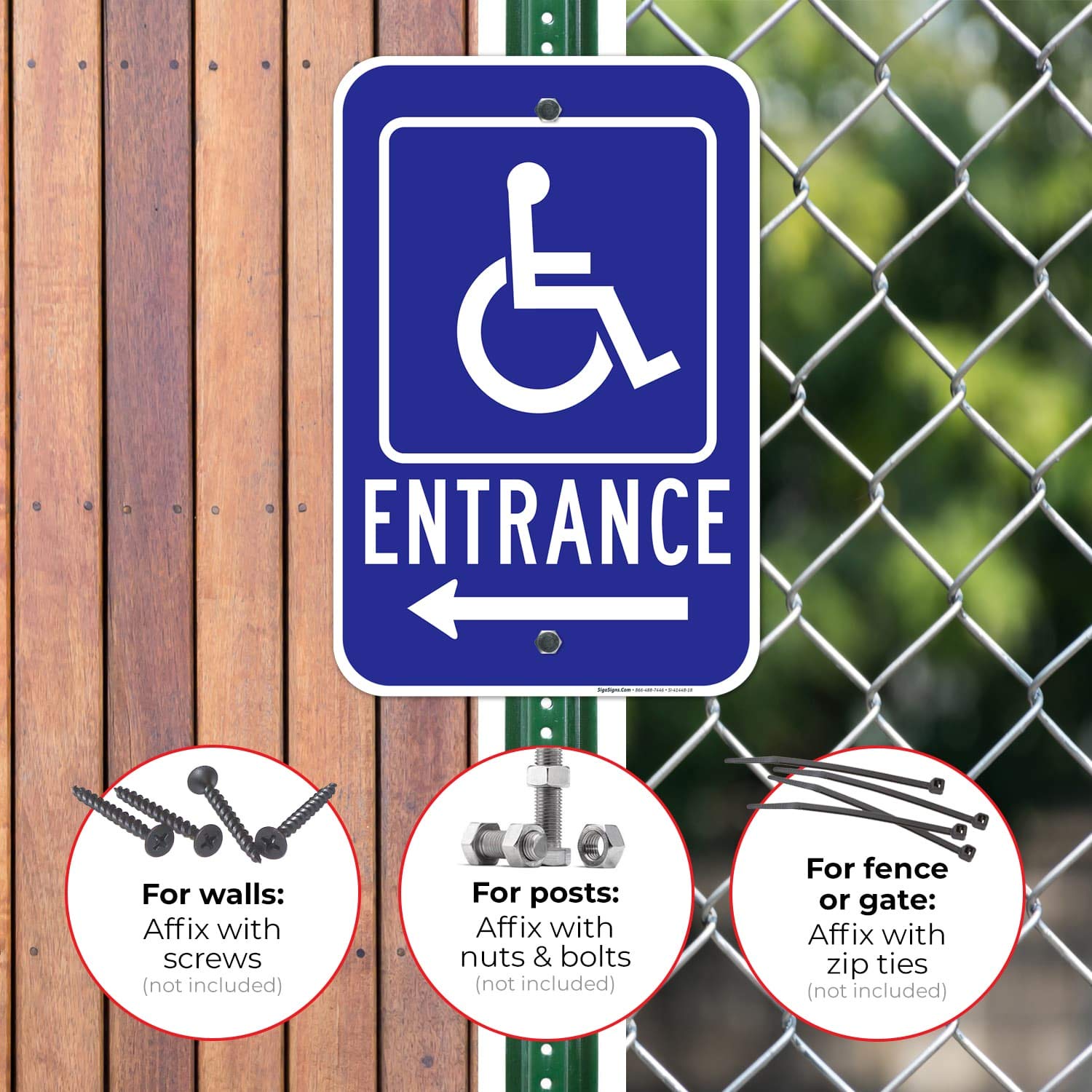 Left Arrow Handicap Entrance Sign, 12x18 Inches, Rust Free .063 Aluminum, Fade Resistant, Made in USA
