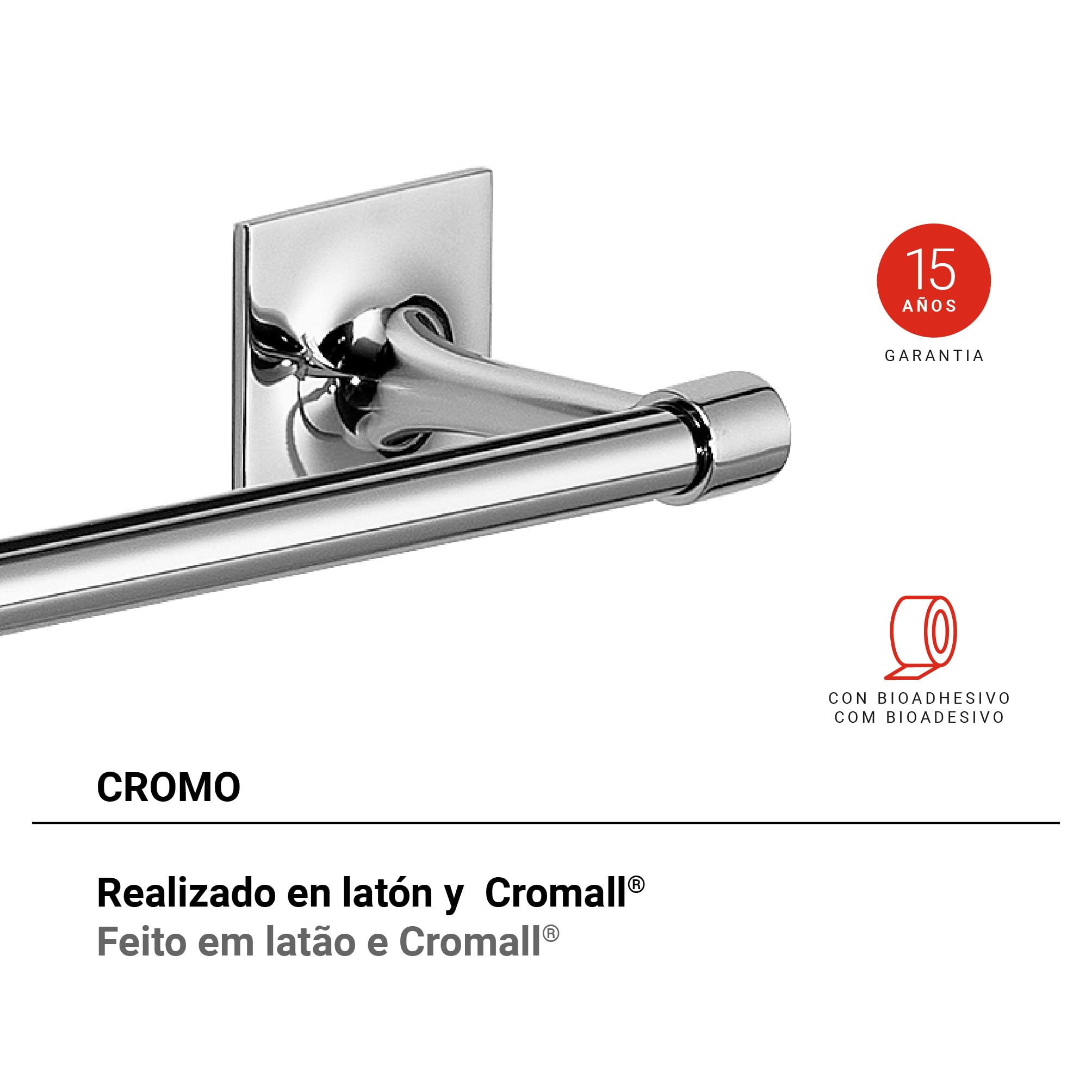 Gedy Wizard Asciugamani 30cm, Misure: 4,9X35X7,4 CM, Porta salviette in Ottone e Cromall, Finitura Cromo, Fissabile con Biadesivo 3m, Barre Accorciabili, Design R&S, 2 Anni di Garanzia, Unica