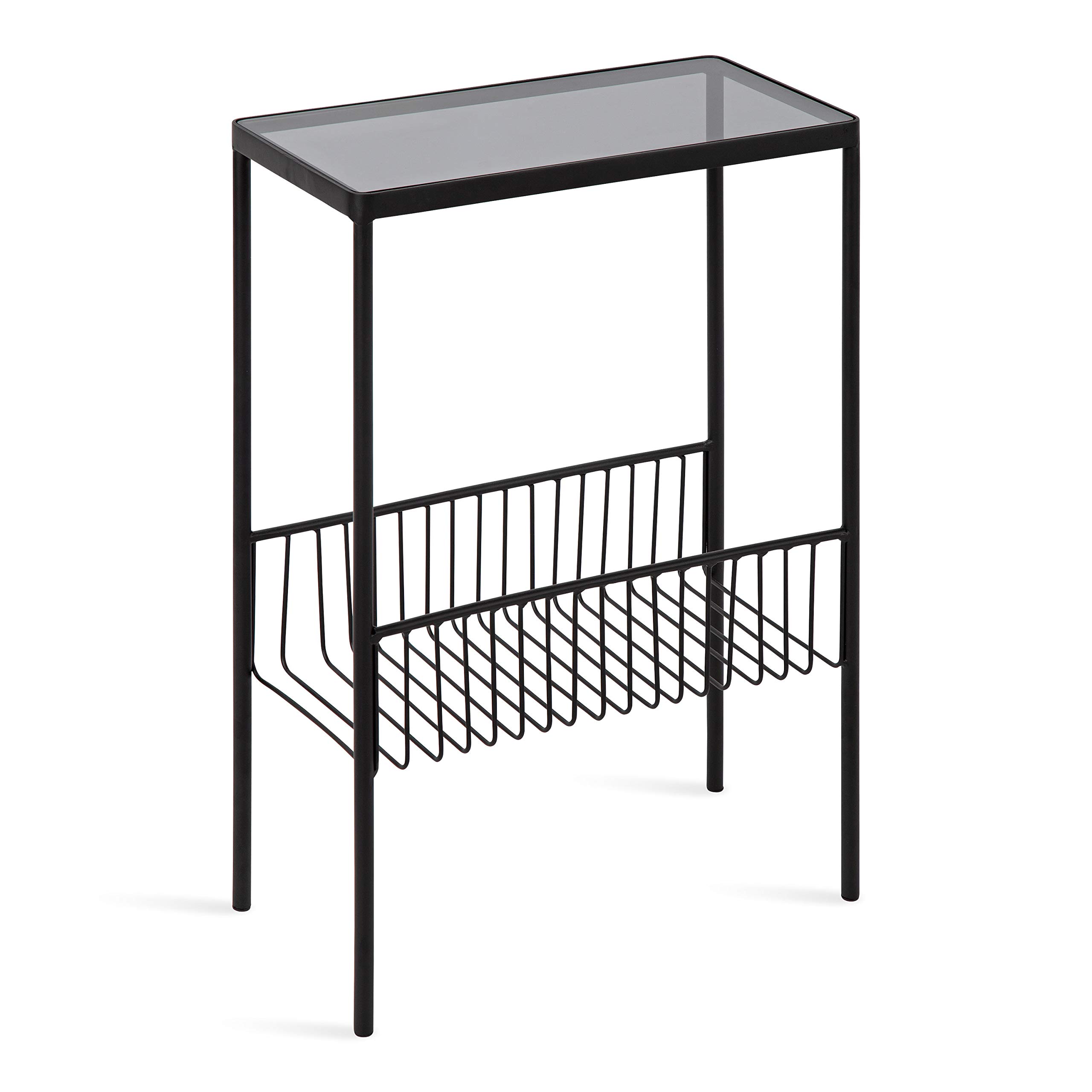 Kate and Laurel Trubey Modern Side Table, 15.75" x 8" x 24.6", Black, Contemporary End Table with Practical Storage Rack Underneath