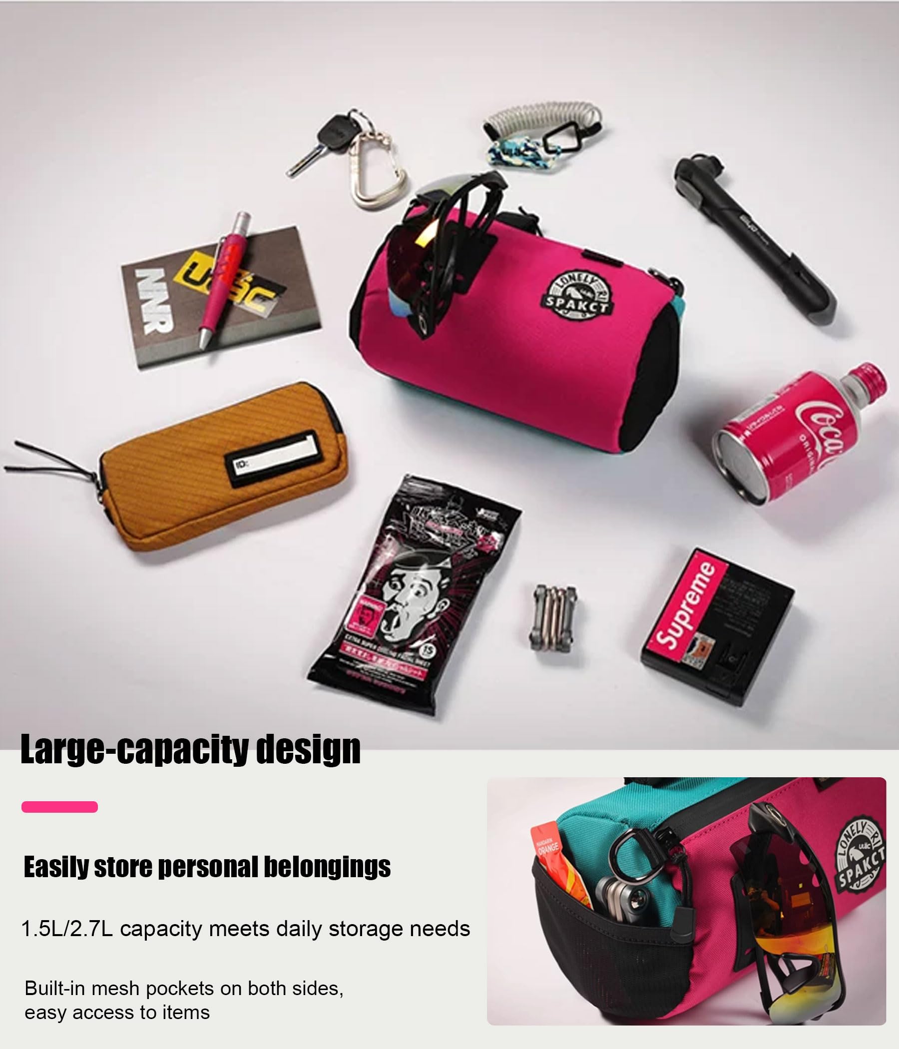 Bolsa para manillar de bicicleta, práctica bolsa de almacenamiento para manillar de bicicleta con correa para el hombro, bolsa de barril para bicicleta de montaña pequeña (negro, 1,5 L)