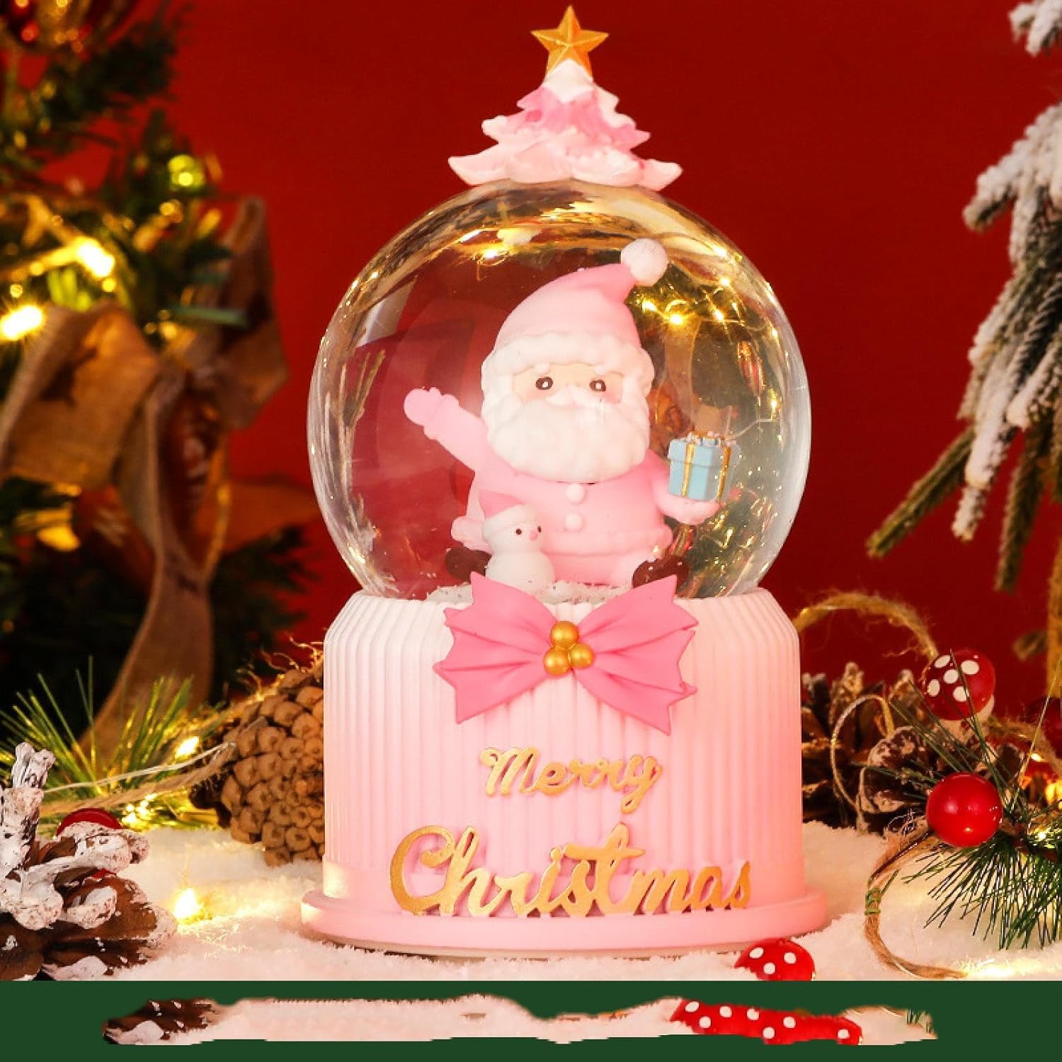 Upgraded Creative Santa Gift Crystal Ball Rotating Snow Ornament Christmas Decoration Glowing Glass Ball