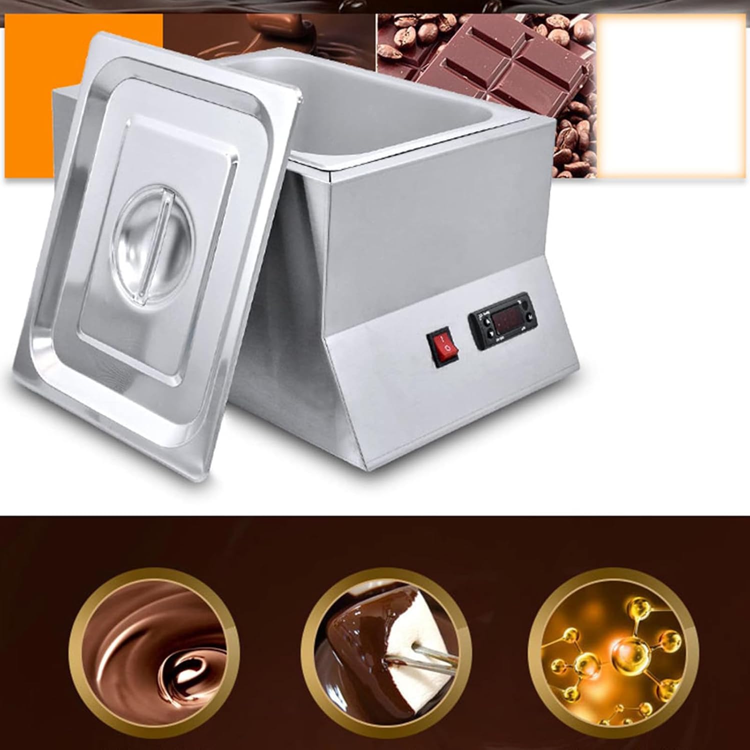 Chocolate Melting Pot, Digital Control Chocolate Tempering Machine, Stainless Steel Electric Commercial Food Warmer