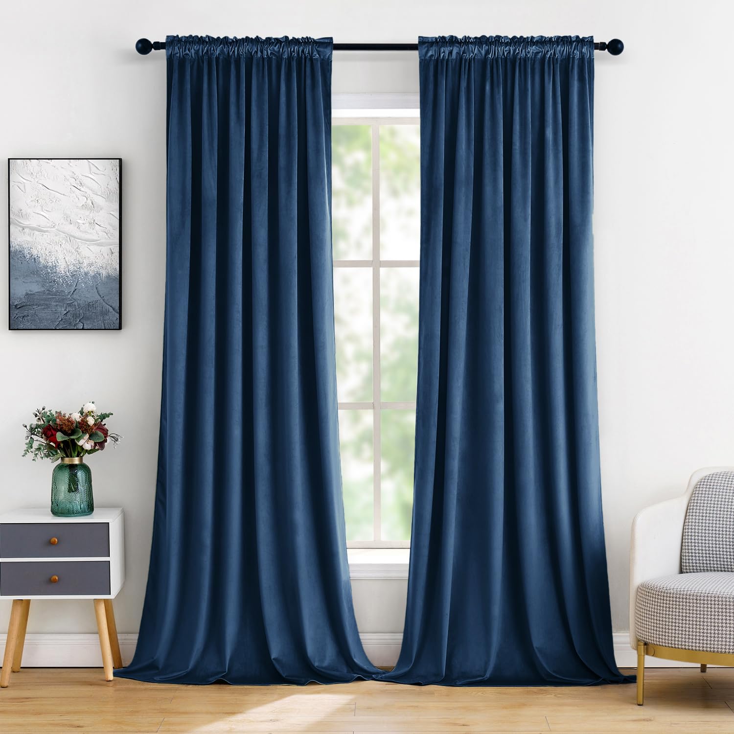 MIULEE Navy Blue Blackout Velvet Curtains Drapes 84 Inch Long 52"x84"