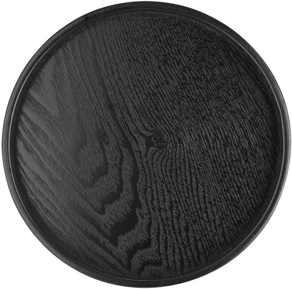 Kraftware Round Leatherette Serving Tray, Black 14 Inch