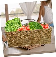 Vista 3 de DECHOUS Cestas de almacenamiento de mimbre con tapas, cestas tejidas, cestas de mimbre con asas, pequeñas cestas de ratán para almacenamiento