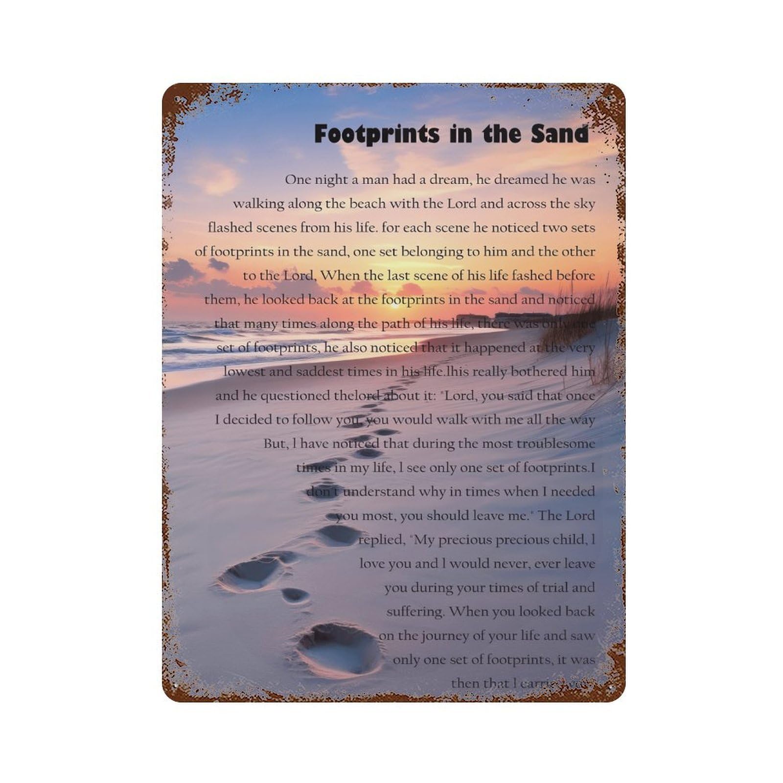 xiaoxiaoshen Footprints In The Sand Christian Poem Wall Decor Art Metal Tin Poster Modern Home Decor Art Home Bar Shop Decorations Vintage Sign 40x30cm