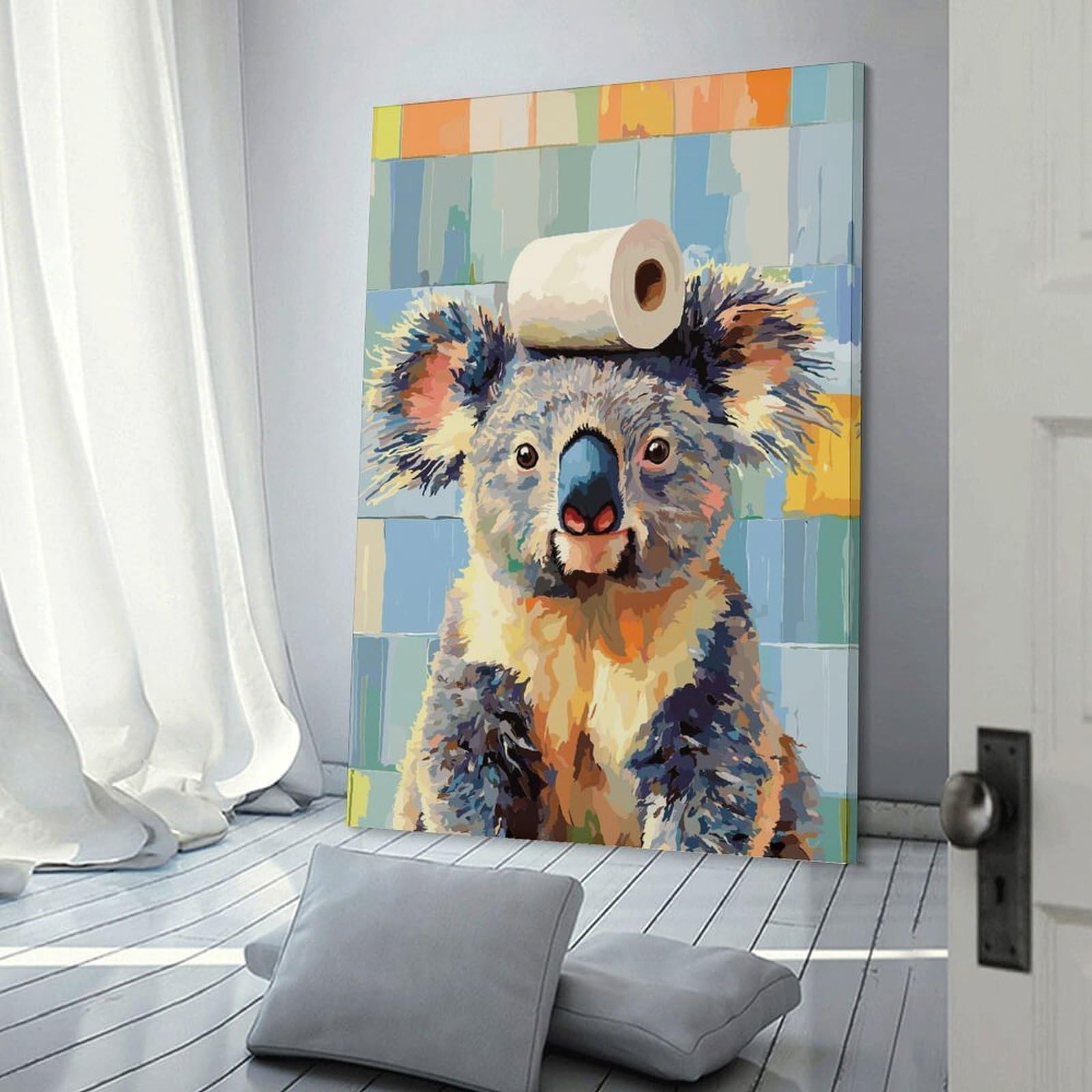 Junmoney Frame-Style-18 Koala With Toilet Paper On Head Room Decor Wall Art 20X30inch(50X75cm), For Lounge Decor, Offices Or Entryway Styling, A Flexible Wall Accent For Shared Spaces