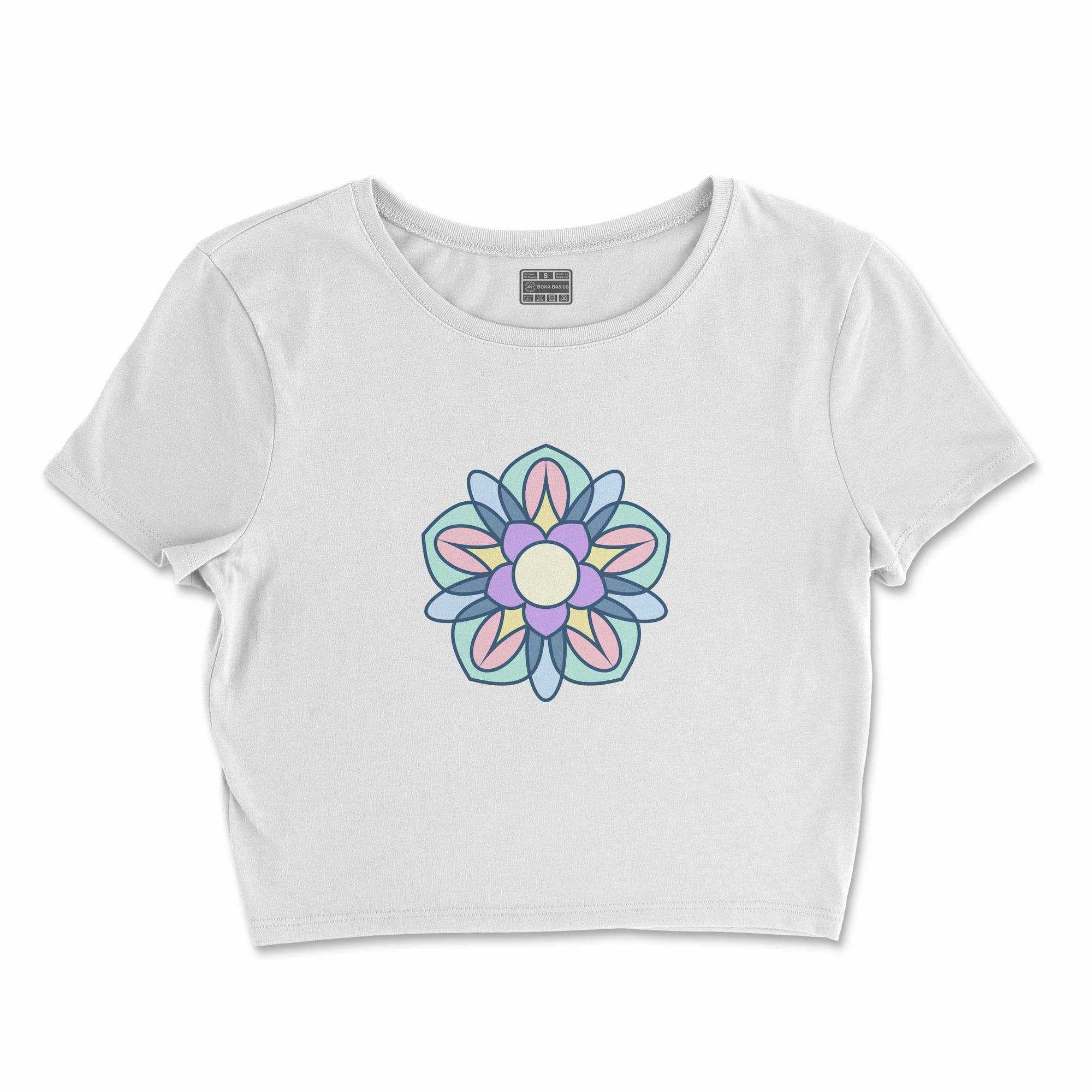 Bona Basics, Digitally Printed, Women's Basic Crop-Top,%100 Cotton, White, Casual, Women's Tops, Size: L