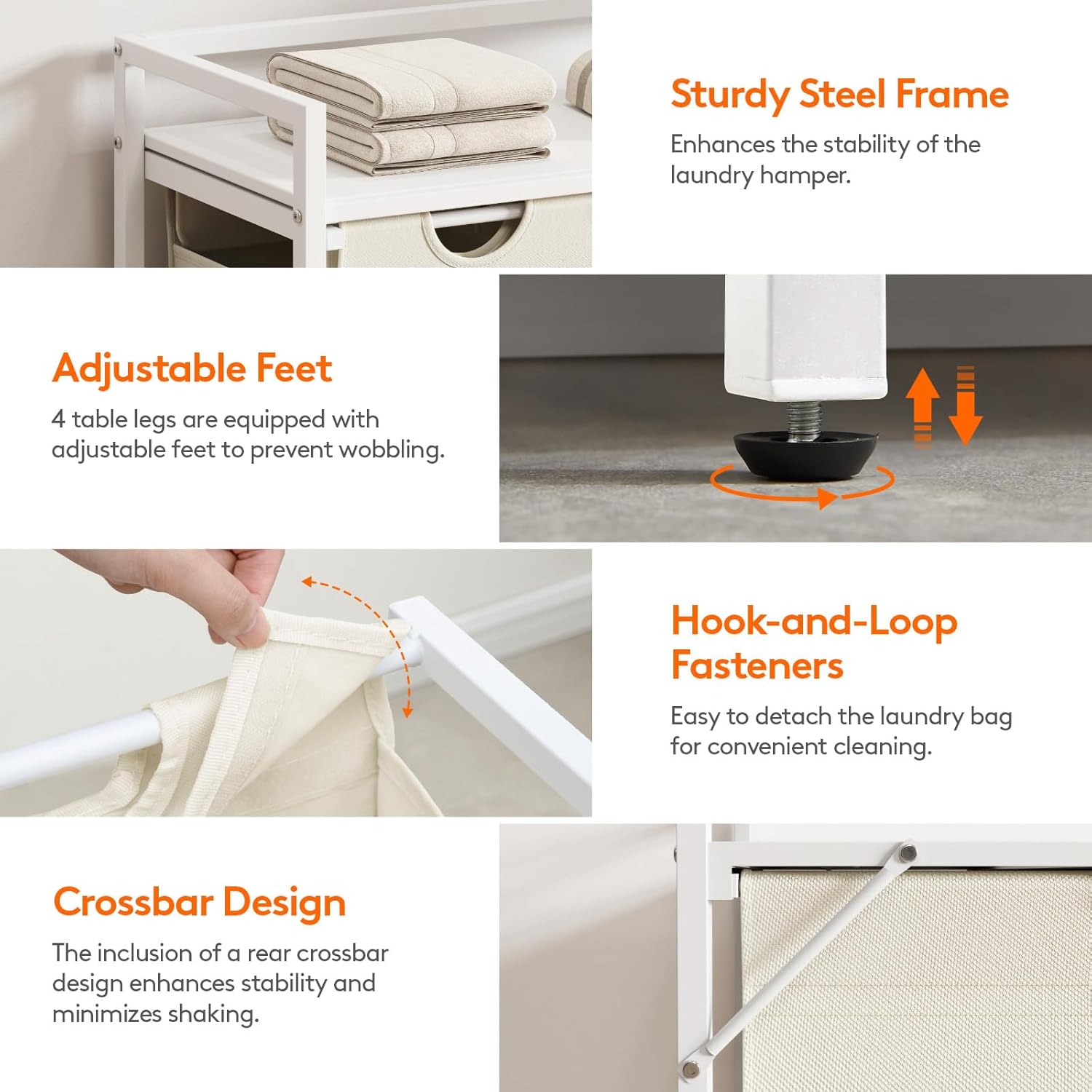 Lifewit Laundry Hamper 4 Section, 168L Pull out Laundry Clothes Basket Organizer with Large Top Shelf and 4 Removable Bags and Handles for Laundry Room Bedroom Bathroom, White with A Shelf