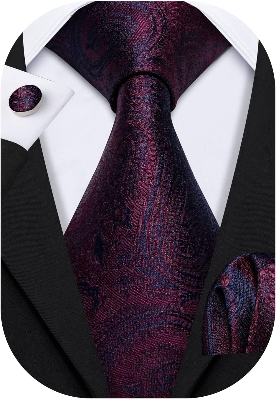 Barry.Wang Paisley Tie Fashion Set Hanky Cufflinks Neckties for Men Woven Silk