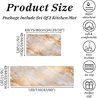 Vista 2 de 2Pcs Elegant Marble Texture Kitchen Mats for Floor Beige Retro Aesthetics Printed Non-Slip Washable Rugs Set Runner for Holiday Decor Entrance Porch