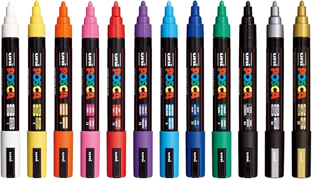 Uni Posca Markör Kalem 5M Set 1.8-2.5 mm Keçe Uçlu (12'li Set)