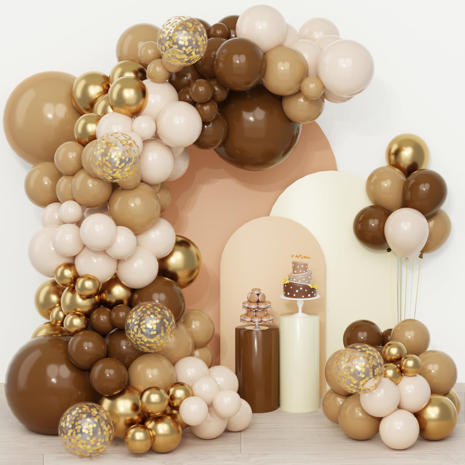 Beige Brown Gold Balloon Arch Kit-QIFU 108pcs, Nude Cream Champagne Gold Metallic Balloons Confetti Neutral Balloons Birthday Decorations For Women Girls Baby Shower Communion Wedding Anniversary — image 1