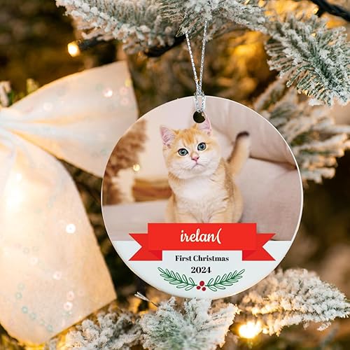 Miniatura 2 de Adornos de Navidad personalizados con imagen, adornos conmemorativos personalizados para árbol de Navidad, primera bola de Navidad de cerámica para