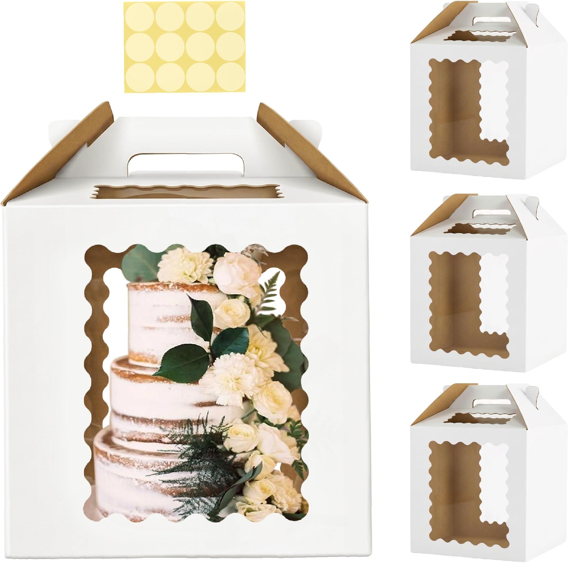 - 3 Pack 12x12x12 Inch Tall Cake Boxes with windows,10in 12in Large Tiered Cake Box, Disposable Tall Cake Carrier, Layer Tall Baking Carrier with Handle for Wedding, Birthday