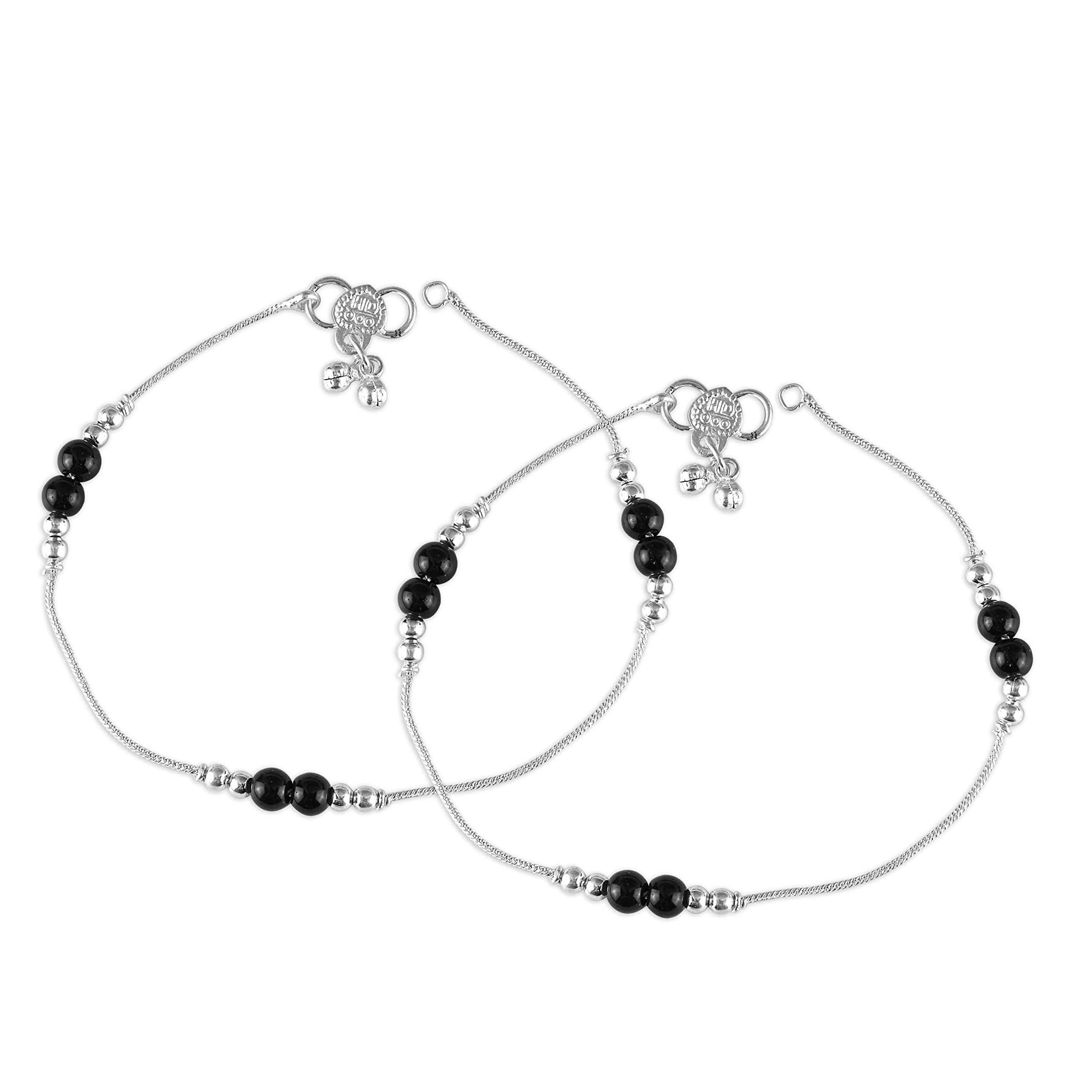 Vivastri Traditional Silver White/Black Metal Payal Anklets Pair for Women & Girls [VIVA1017PYL]-image-41