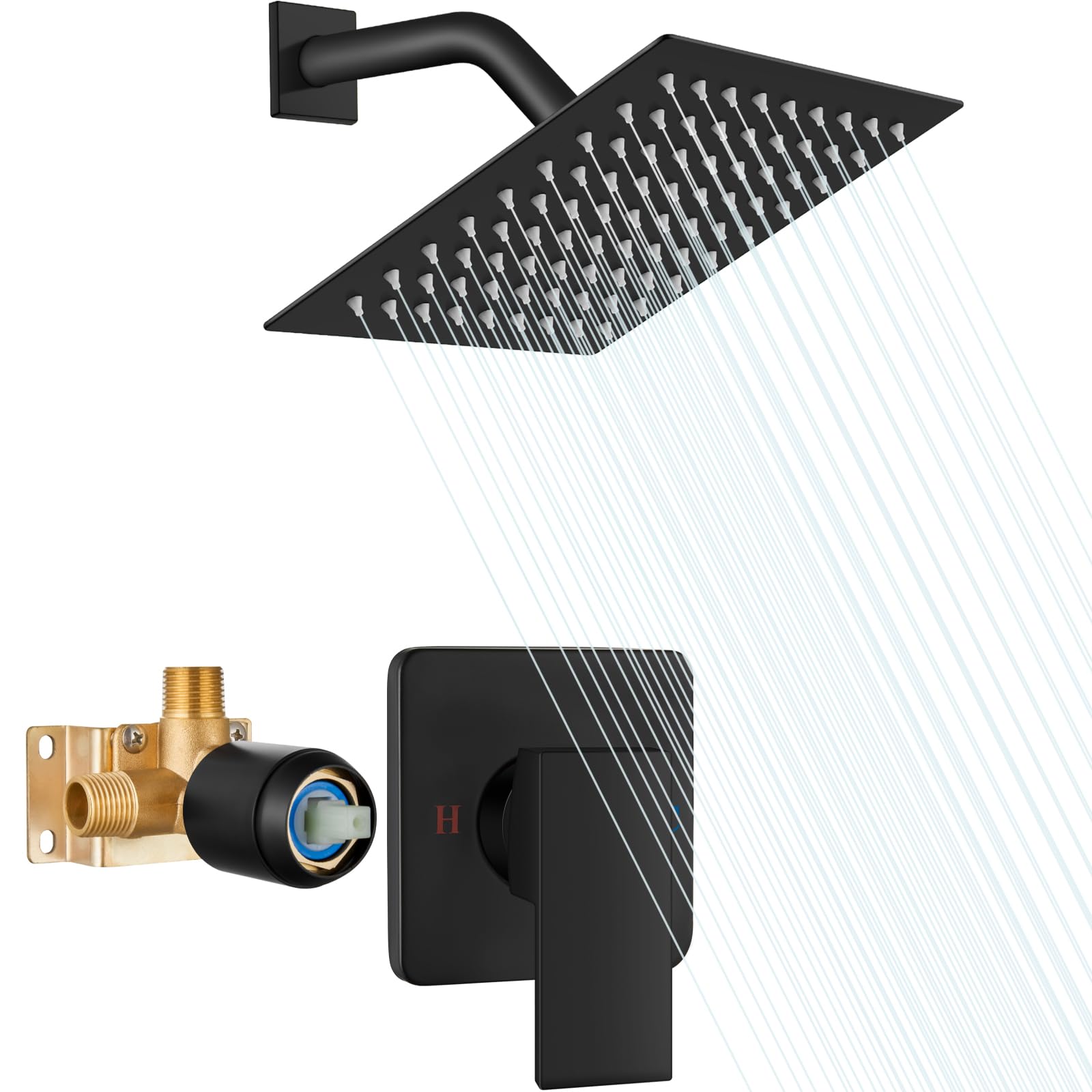 Set di soffione e maniglia doccia da 8 pollici, set di rubinetto doccia quadrato, set di rubinetto doccia a pioggia per bagno, soffione doccia in acciaio inossidabile, kit di finitura doccia monofun