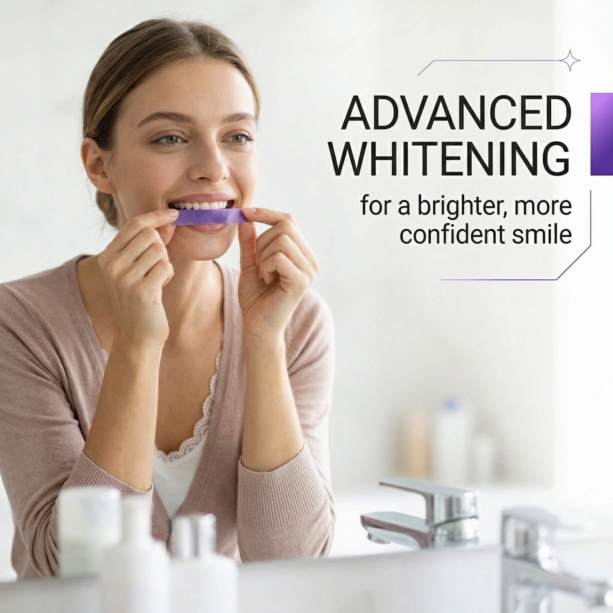 14pc Tiras de blanqueamiento de dientes moradas | Suave con el esmalte | Adecuado para dientes sensibles | Resultados RáPidos | Ideal para manchas de café, vino, humo-D