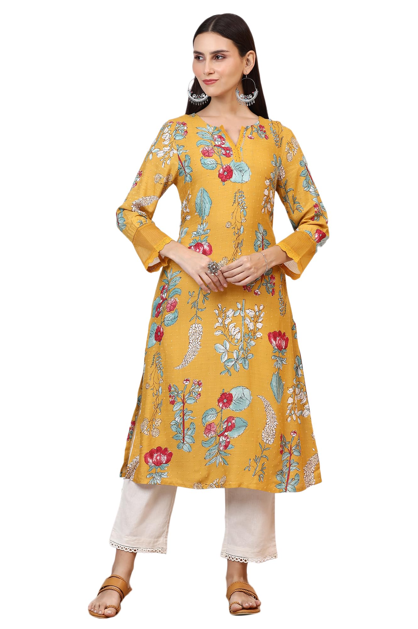 w for woman Floral Printed Straight Polyester Kurta-picture-24