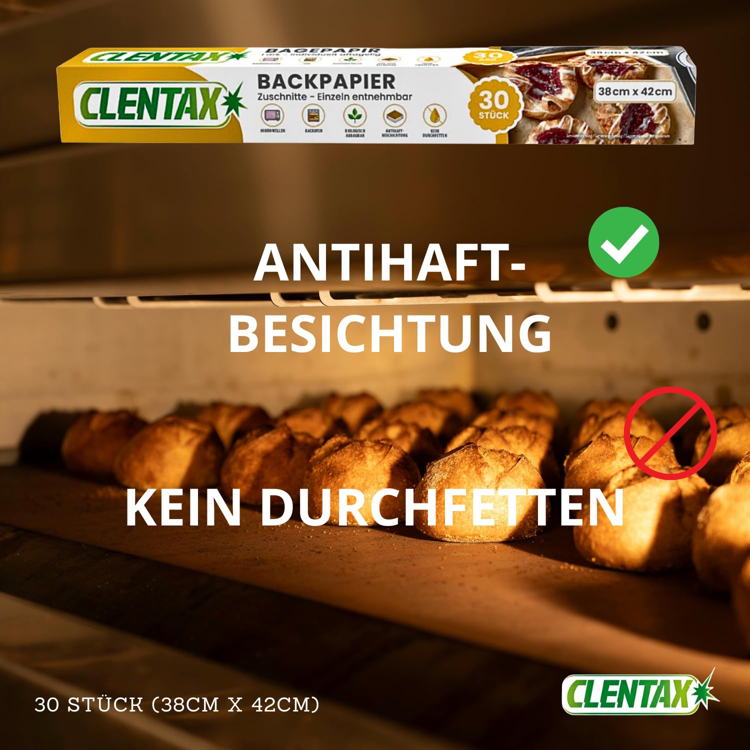 CLENTAX Backpapier Zuschnitte, 720 Blatt (24 St. x 30 Blatt) Backpapier für Backofen, Mikrowelle - Kein Durchfetten - Antihaftbeschichtung, (38 x 42 cm) zum Backen von Keksen, Kochen, Backen, Braten
