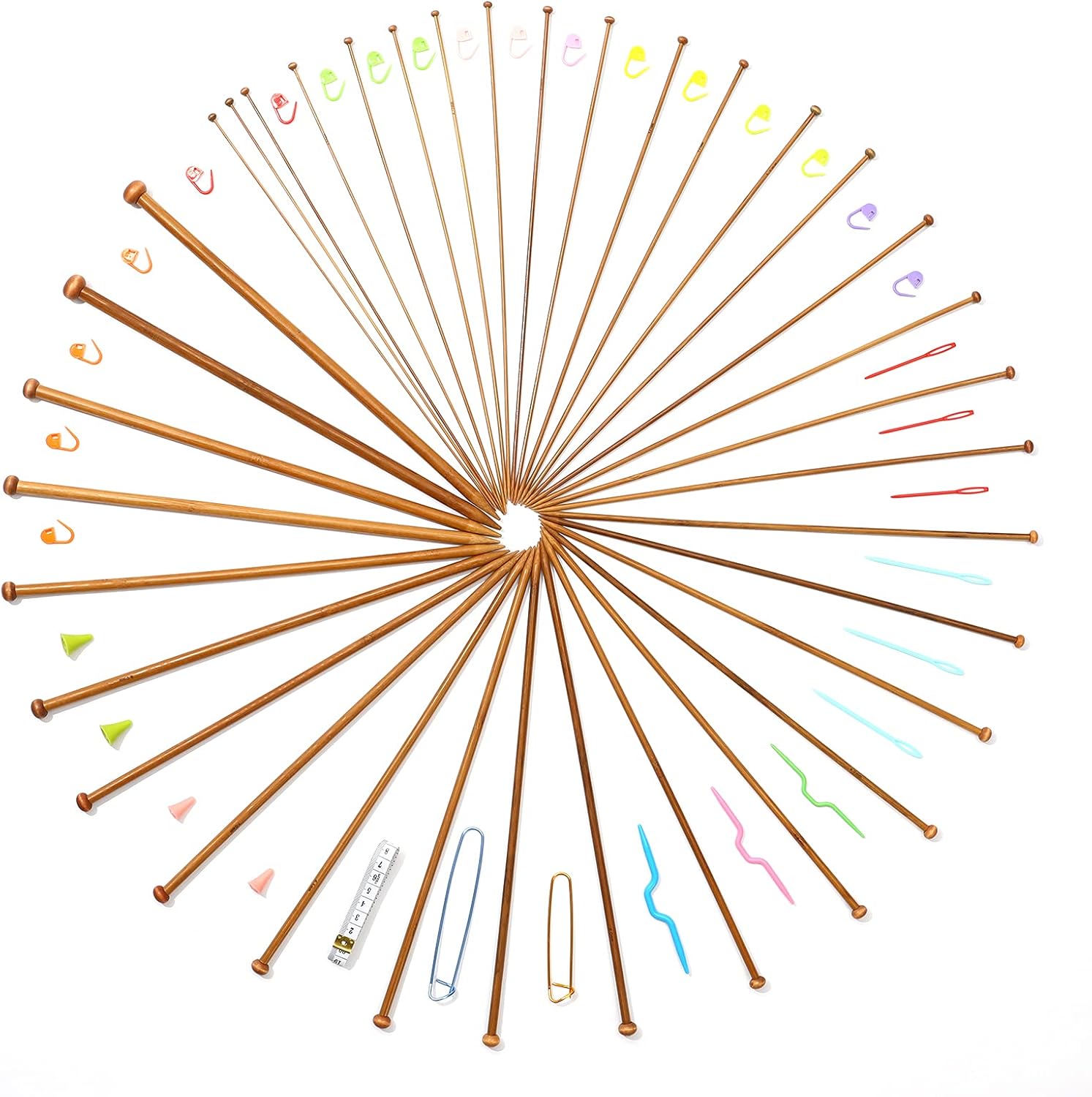 LOOEN Knitting Kit Bamboo Knitting Needles Kit 36 Pcs Single Pointed Bamboo Knitting Needles 2.0mm-10.0mm Knitting Kits with Case (Flower)