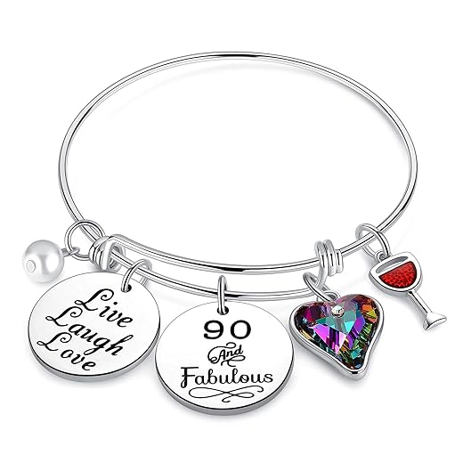 90th Birthday Gifts for Grandma, Birthday Bracelets 90 yr Old Birthday Gifts for Women Grandma Grandmother Christmas Thanksgiving Birthday Present Jewelry Happy 90th Birthday