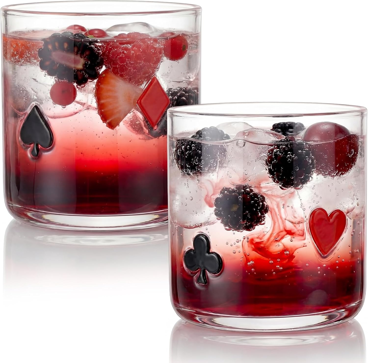 Skylety Set of 2 Poker Icon Juice Glass Casino Cups 14 Ounce Double Old Fashioned Icon Handblown Cocktail Glass Las Vegas Supplies Game Night Party Decorations