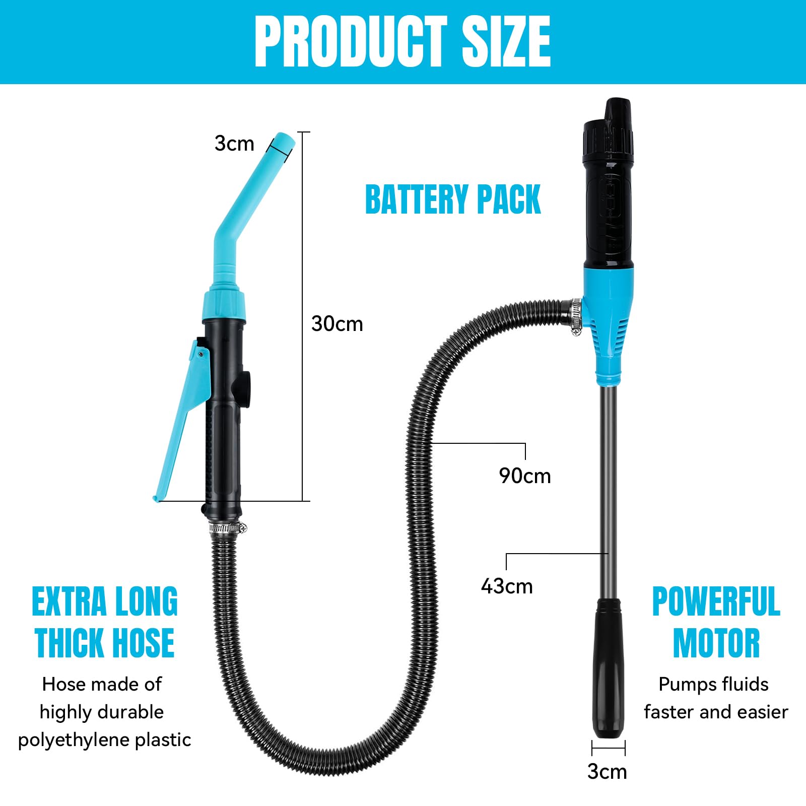 Pompa elettrica di trasferimento a batteria, 9 L/min (2.4 GPM) Pompa per carburante per benzina e diesel, Pompa a sifone portatile con tubo e regolazione del flusso, Pompa di trasferimento liquidi