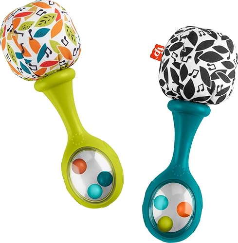 Fisher-Price Rattle 'n Rock Maracas - Juego de 2 instrumentos musicales suaves para bebés de más de 3 meses, colores neutros