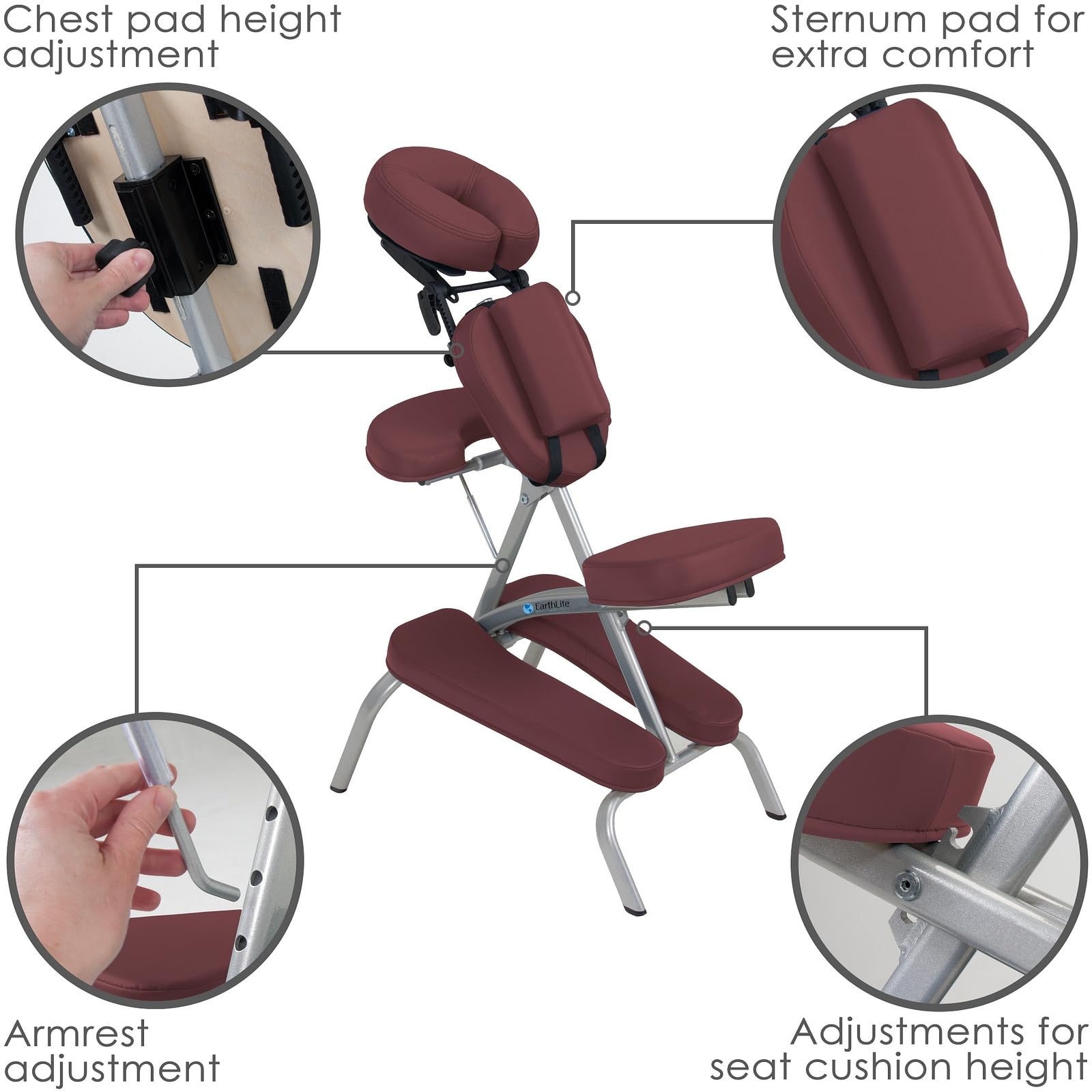 EARTHLITE Vortex Kit portable chaise de massage - Portable, compact, solide et léger (7 kg) incl. étui de rangement portable, coussin et sangle pour le sternum