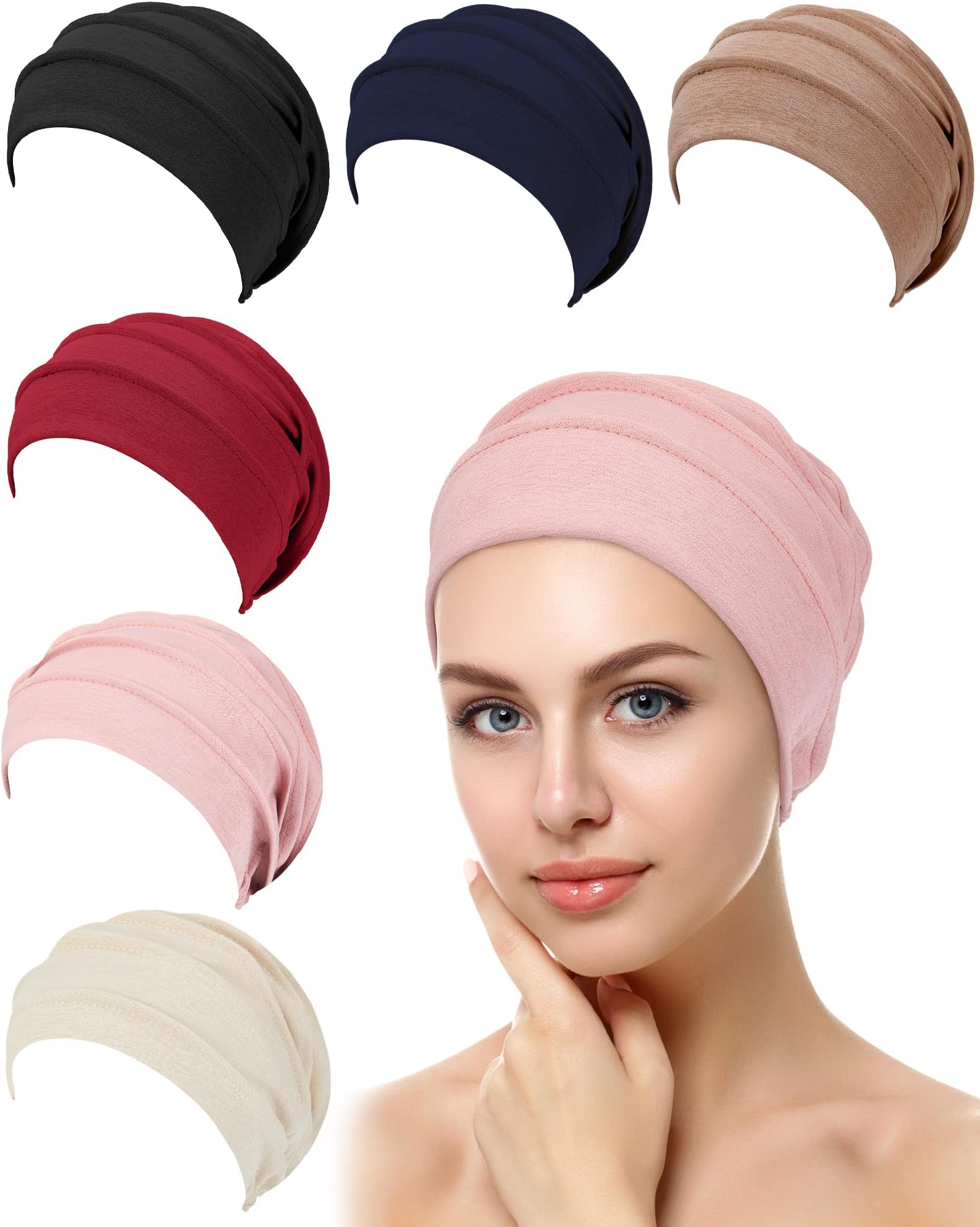 6 Pieces Slouchy Beanies Hats for Women Winter Chemo Headwear Caps Warm Polyester Cancer Turban Hats Stretchy Sleeping