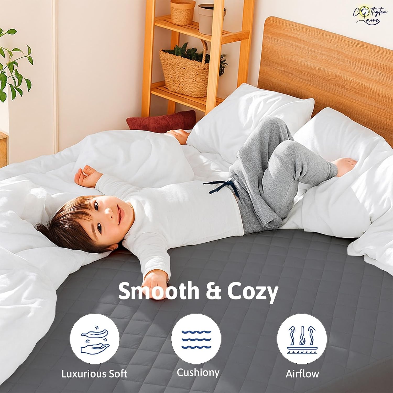 Cottington Lane 400 GSM Full Size Waterproof Quilted Mattress Pad Protector, Soft Microfiber Mattress Topper Cover with TPU Backing, Deep Pocket Fits up to 21 Inch Mattresses, Dark Grey