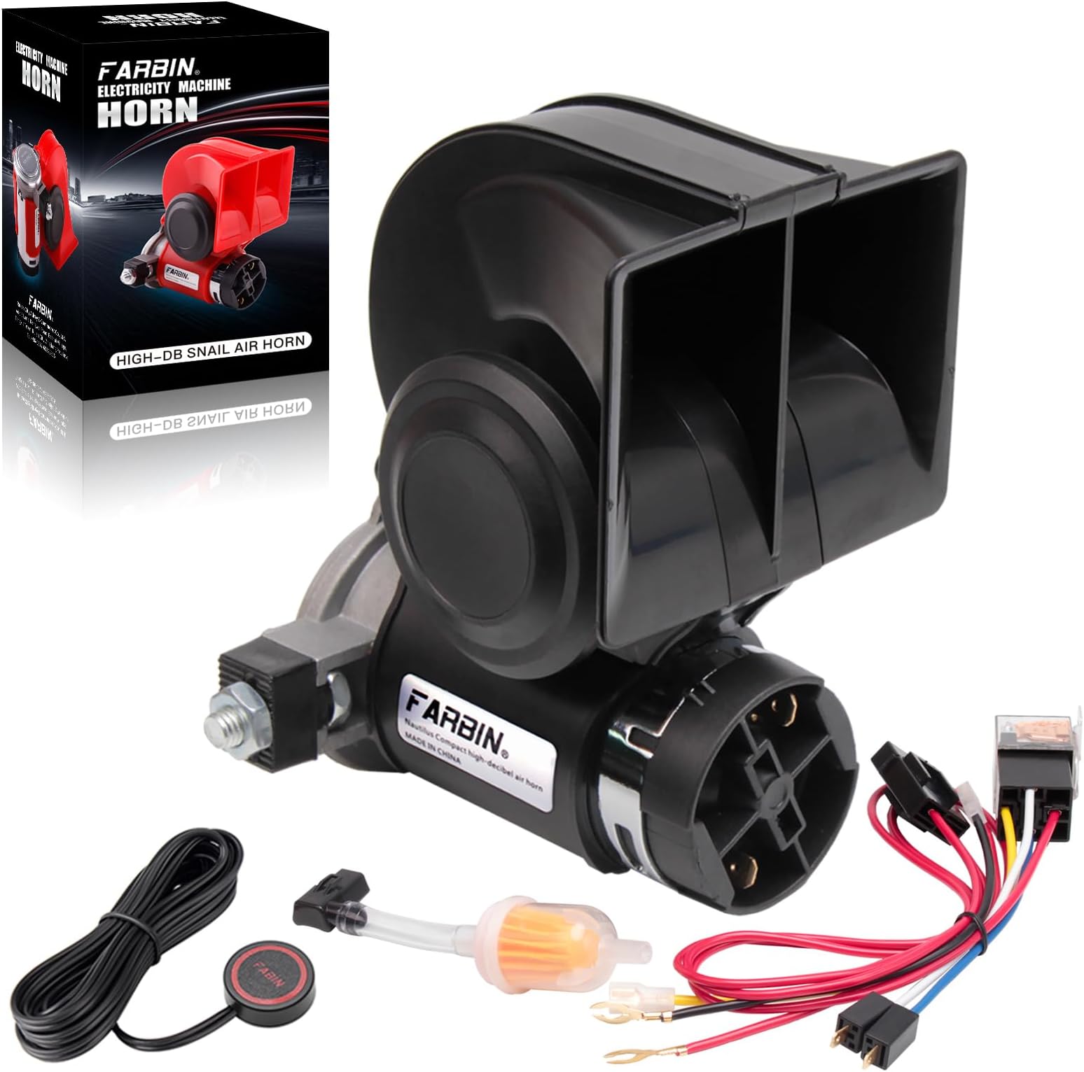 Air Horn for Truck,Compact Train Horn,Electric Car Horn 12V 150db Super Loud with Wiring Harness and Push Button Switch for Any 12V Vehicles