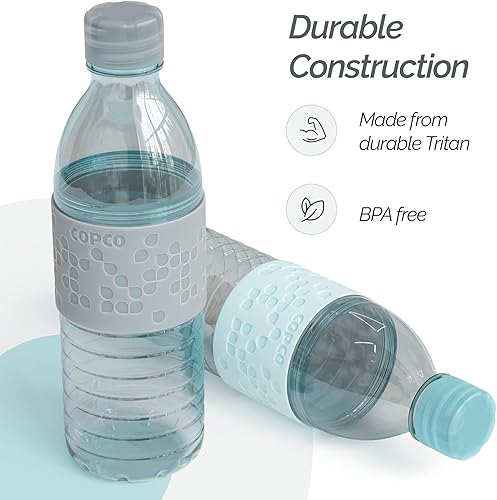 Miniatura 3 de Copco Hydra - Botellas de agua reutilizables  Juego de 2  Funda antideslizante  Tapa resistente a derrames  Botellas de agua transparentes para